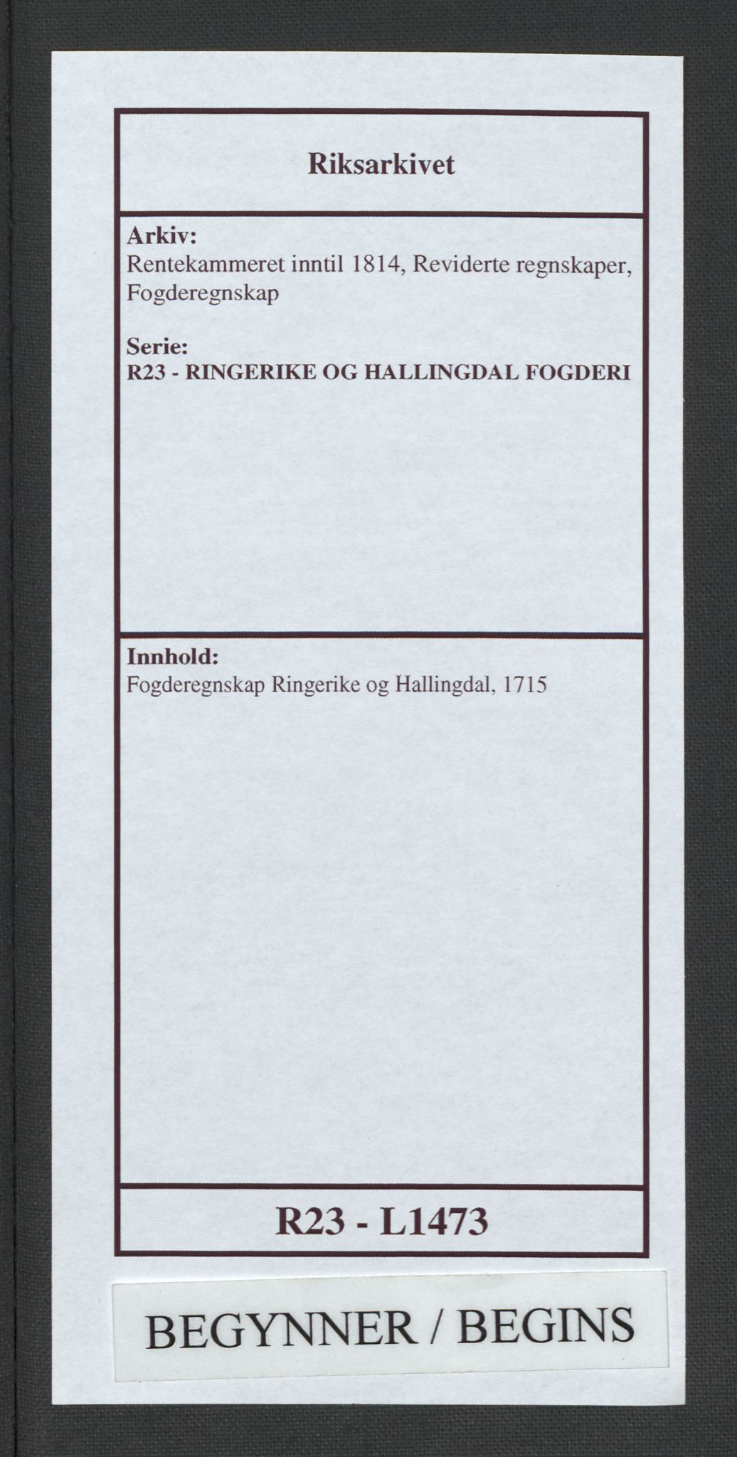 Rentekammeret inntil 1814, Reviderte regnskaper, Fogderegnskap, AV/RA-EA-4092/R23/L1473: Fogderegnskap Ringerike og Hallingdal, 1715, s. 1