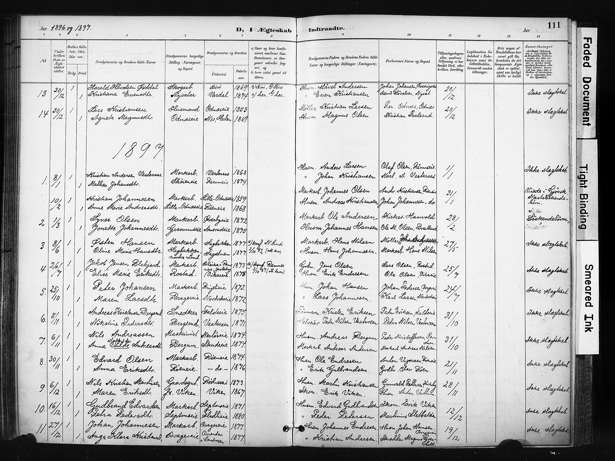 Søndre Land prestekontor, AV/SAH-PREST-122/K/L0004: Ministerialbok nr. 4, 1895-1904, s. 111