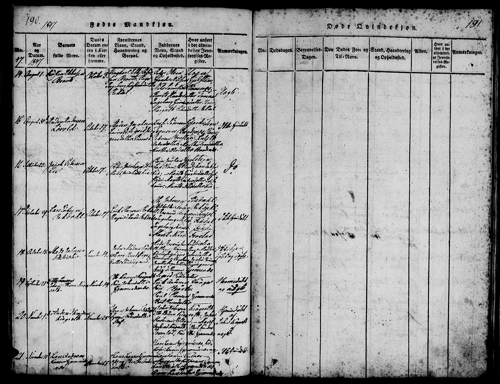Ministerialprotokoller, klokkerbøker og fødselsregistre - Møre og Romsdal, AV/SAT-A-1454/539/L0528: Ministerialbok nr. 539A01, 1818-1847, s. 190-191