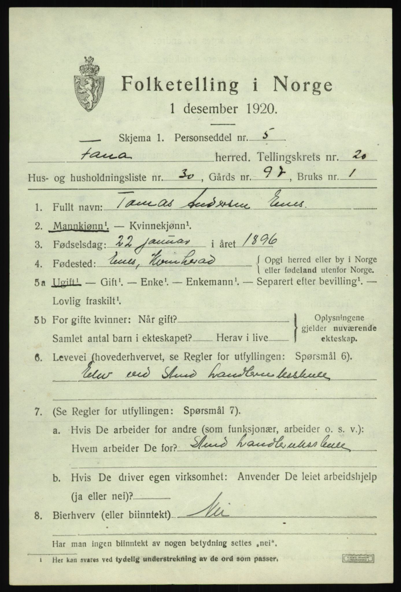 SAB, Folketelling 1920 for 1249 Fana herred, 1920, s. 24211