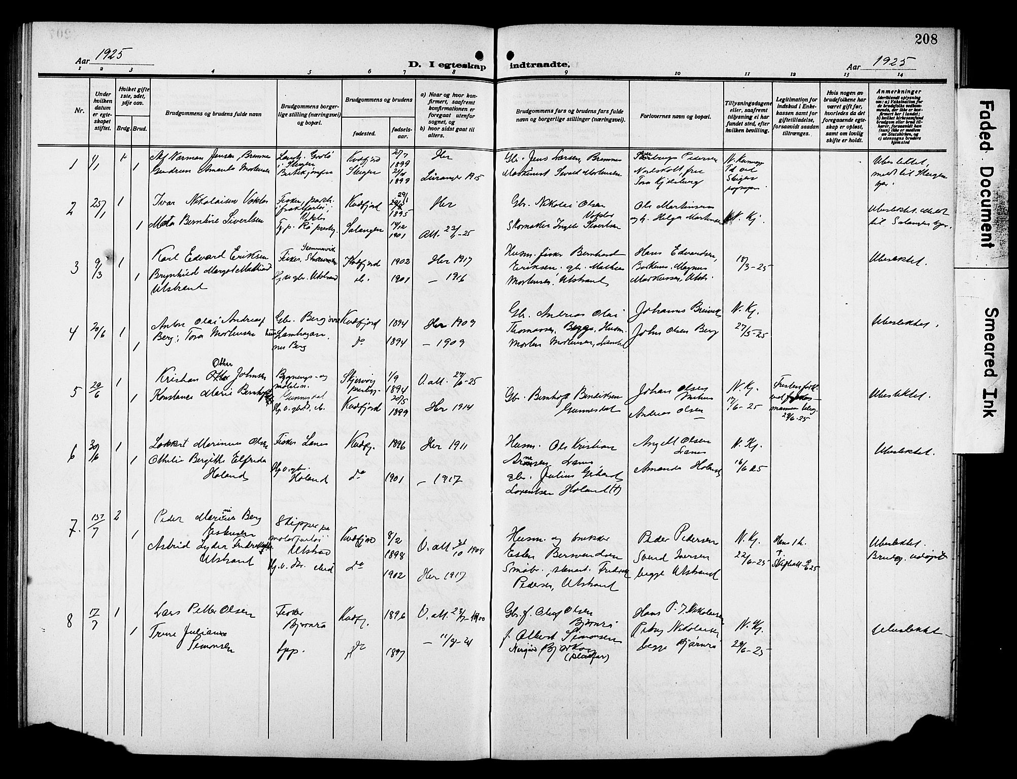 Kvæfjord sokneprestkontor, AV/SATØ-S-1323/G/Ga/Gab/L0006klokker: Klokkerbok nr. 6, 1912-1931, s. 208