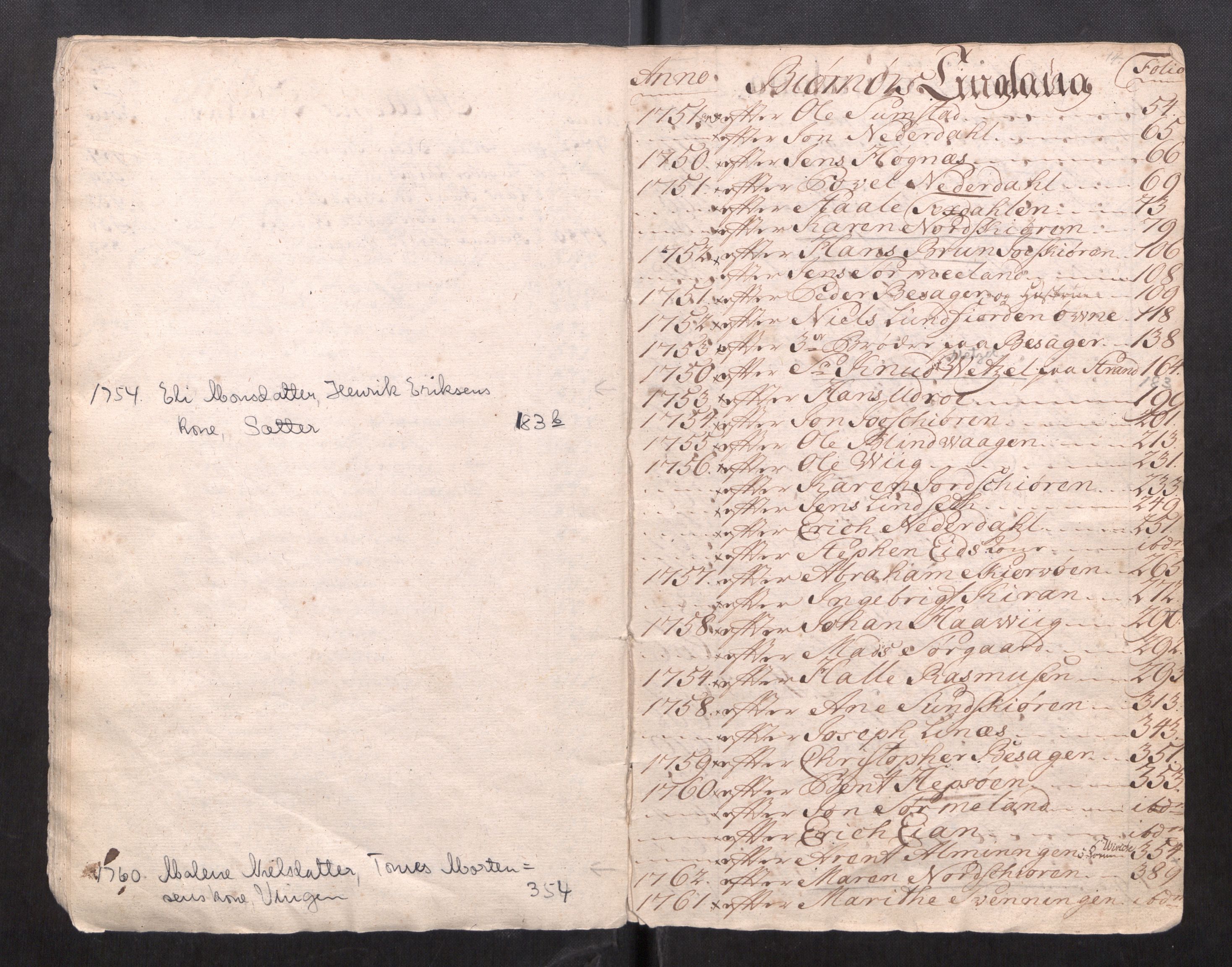 Fosen sorenskriveri, AV/SAT-A-1107/1/3/3A/L0037: To gamle registre til skifteprotokoller, 1751-1823