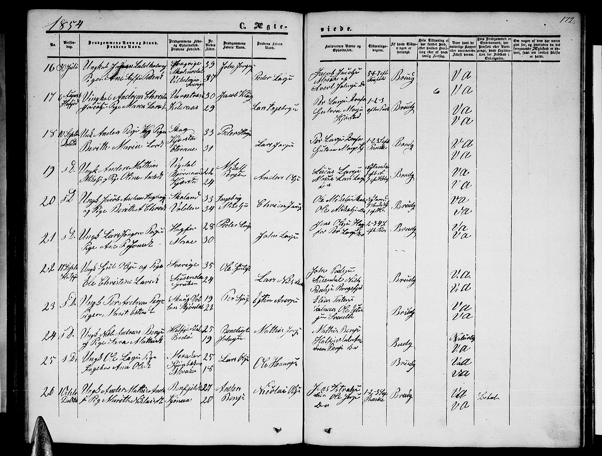 Ministerialprotokoller, klokkerbøker og fødselsregistre - Nordland, AV/SAT-A-1459/820/L0301: Klokkerbok nr. 820C03, 1851-1858, s. 172