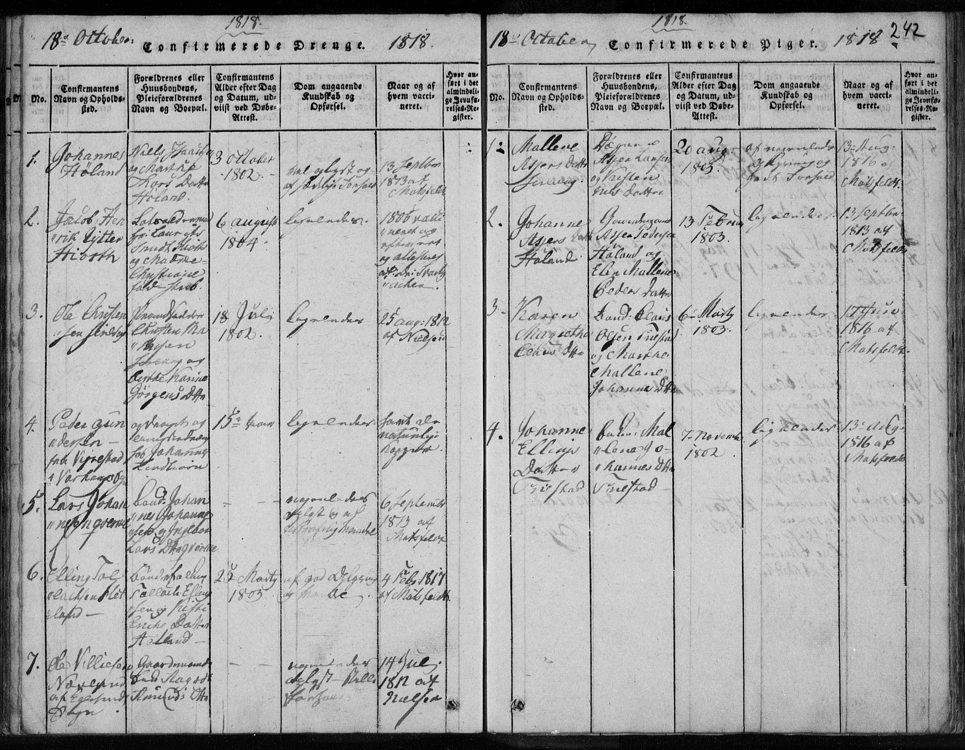 Eigersund sokneprestkontor, AV/SAST-A-101807/S08/L0008: Ministerialbok nr. A 8, 1816-1847, s. 242