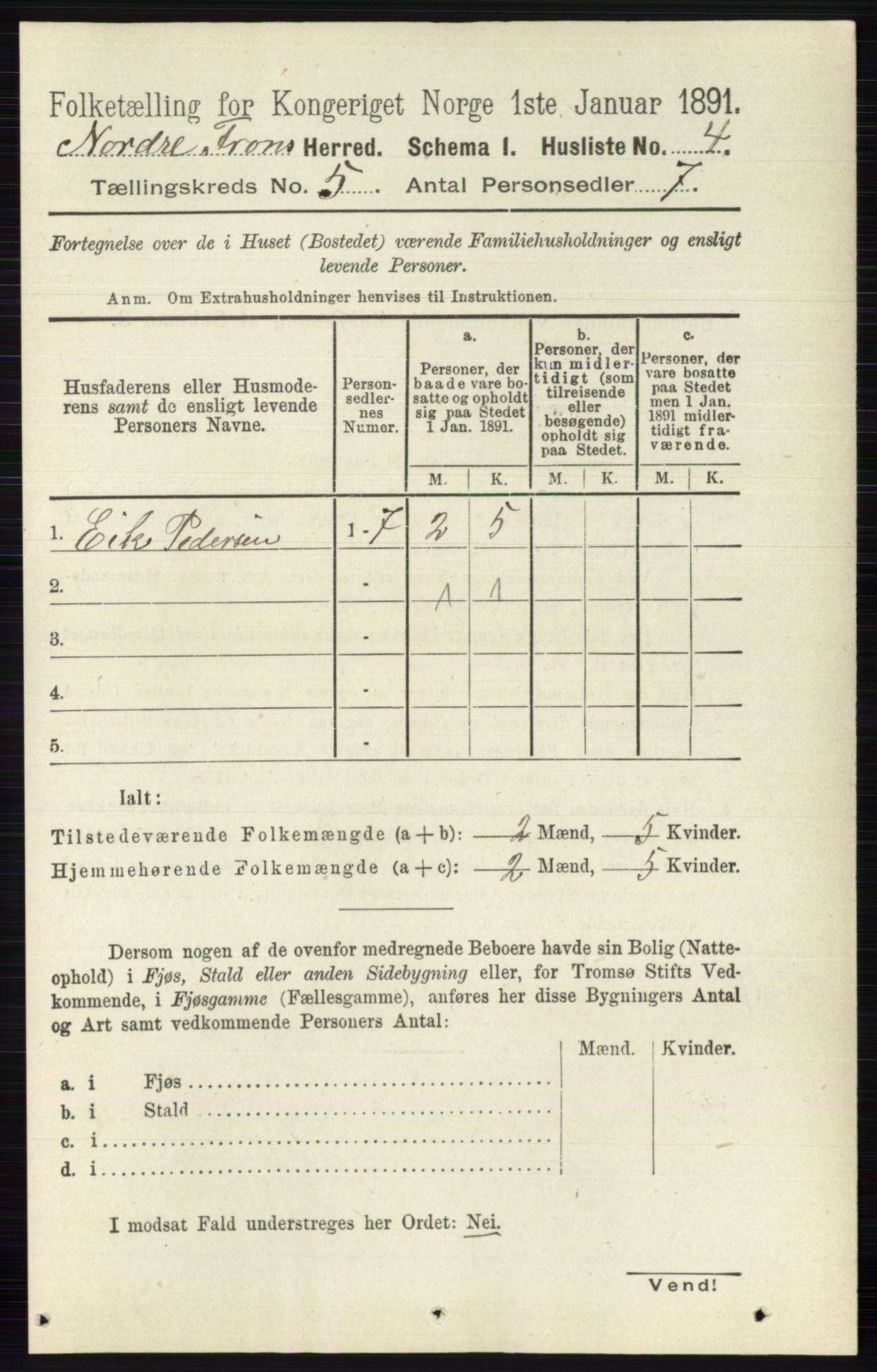 RA, Folketelling 1891 for 0518 Nord-Fron herred, 1891, s. 1925