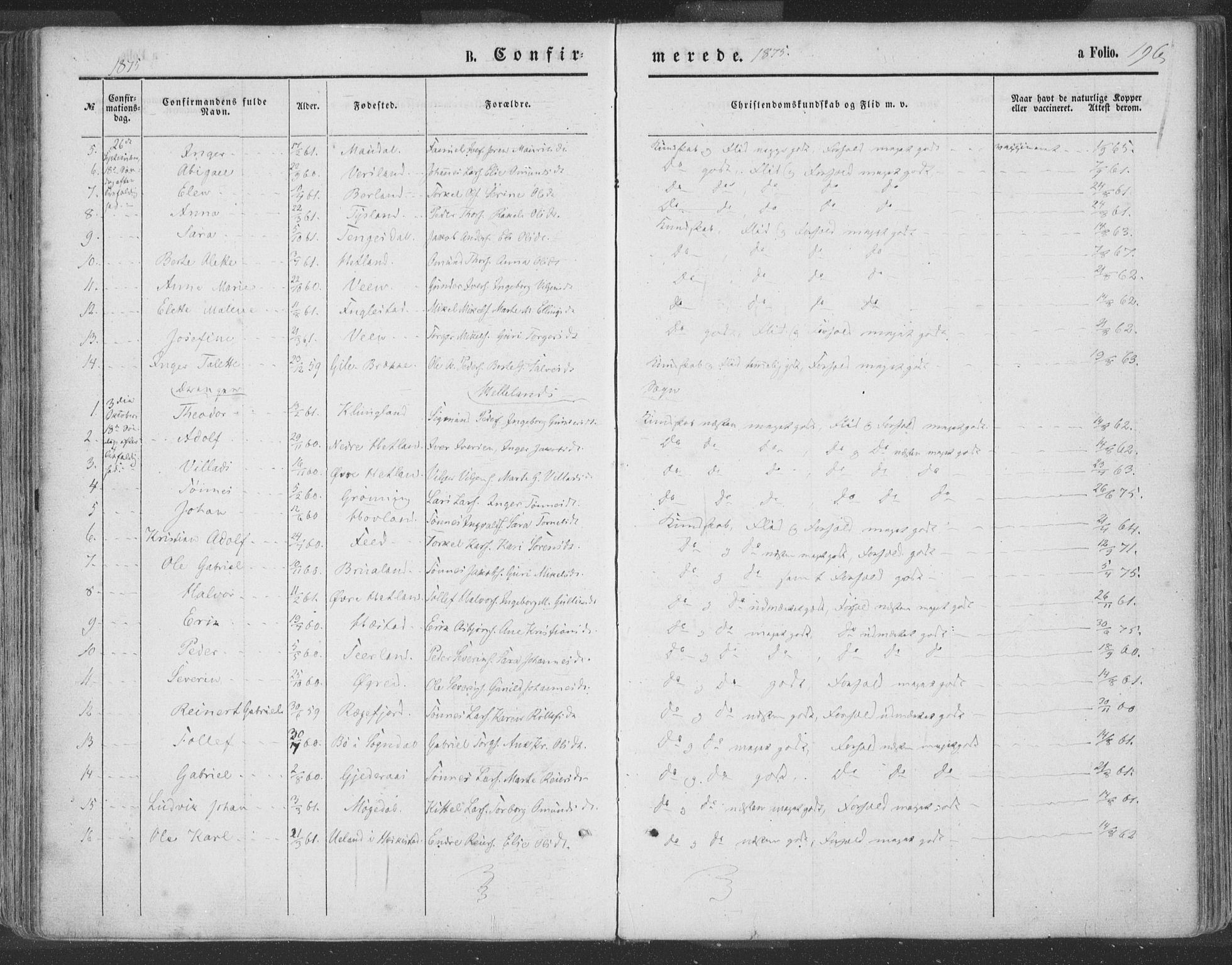 Helleland sokneprestkontor, SAST/A-101810: Ministerialbok nr. A 7.1, 1863-1886, s. 196