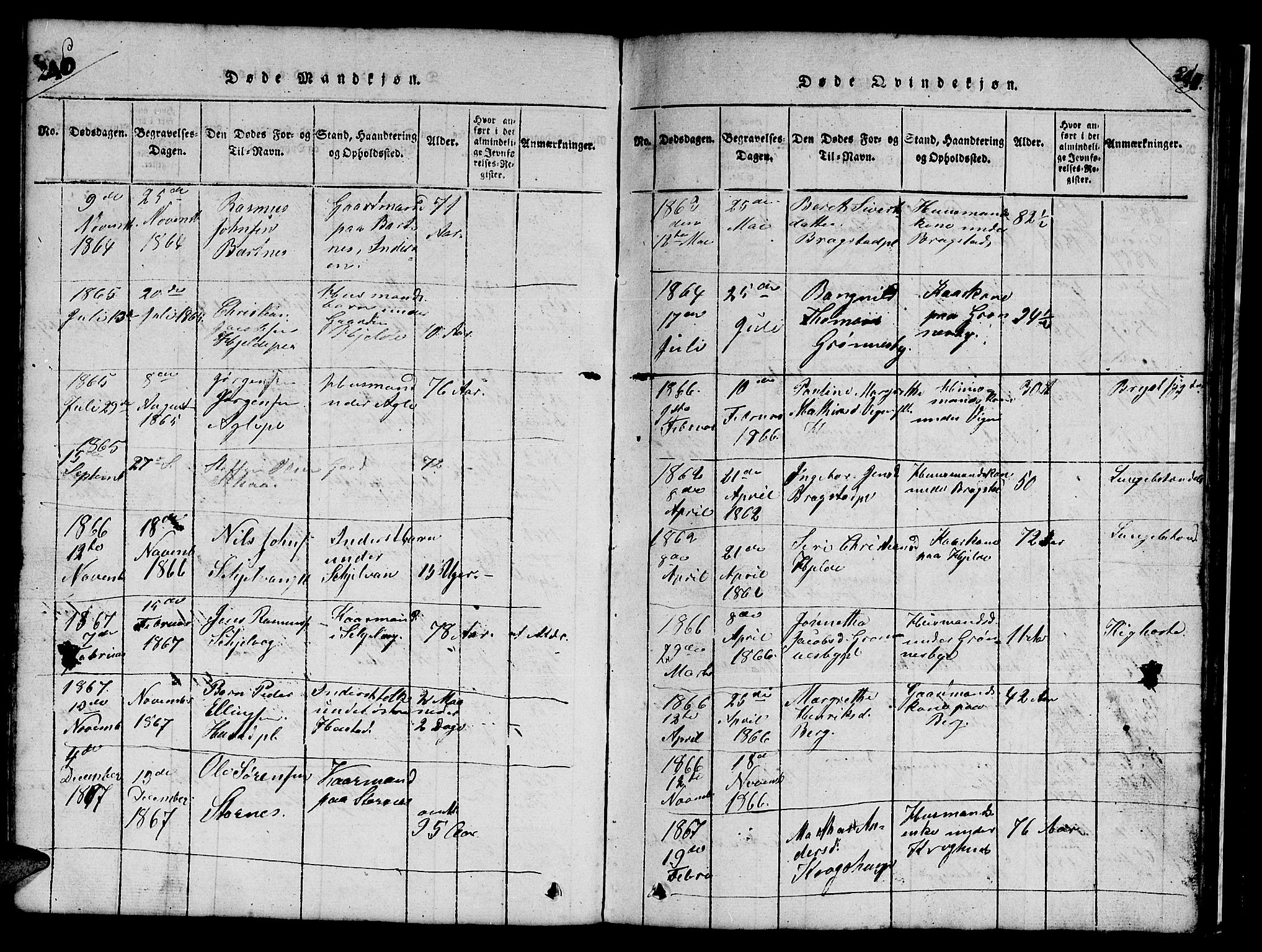 Ministerialprotokoller, klokkerbøker og fødselsregistre - Nord-Trøndelag, SAT/A-1458/732/L0317: Klokkerbok nr. 732C01, 1816-1881, s. 240-241