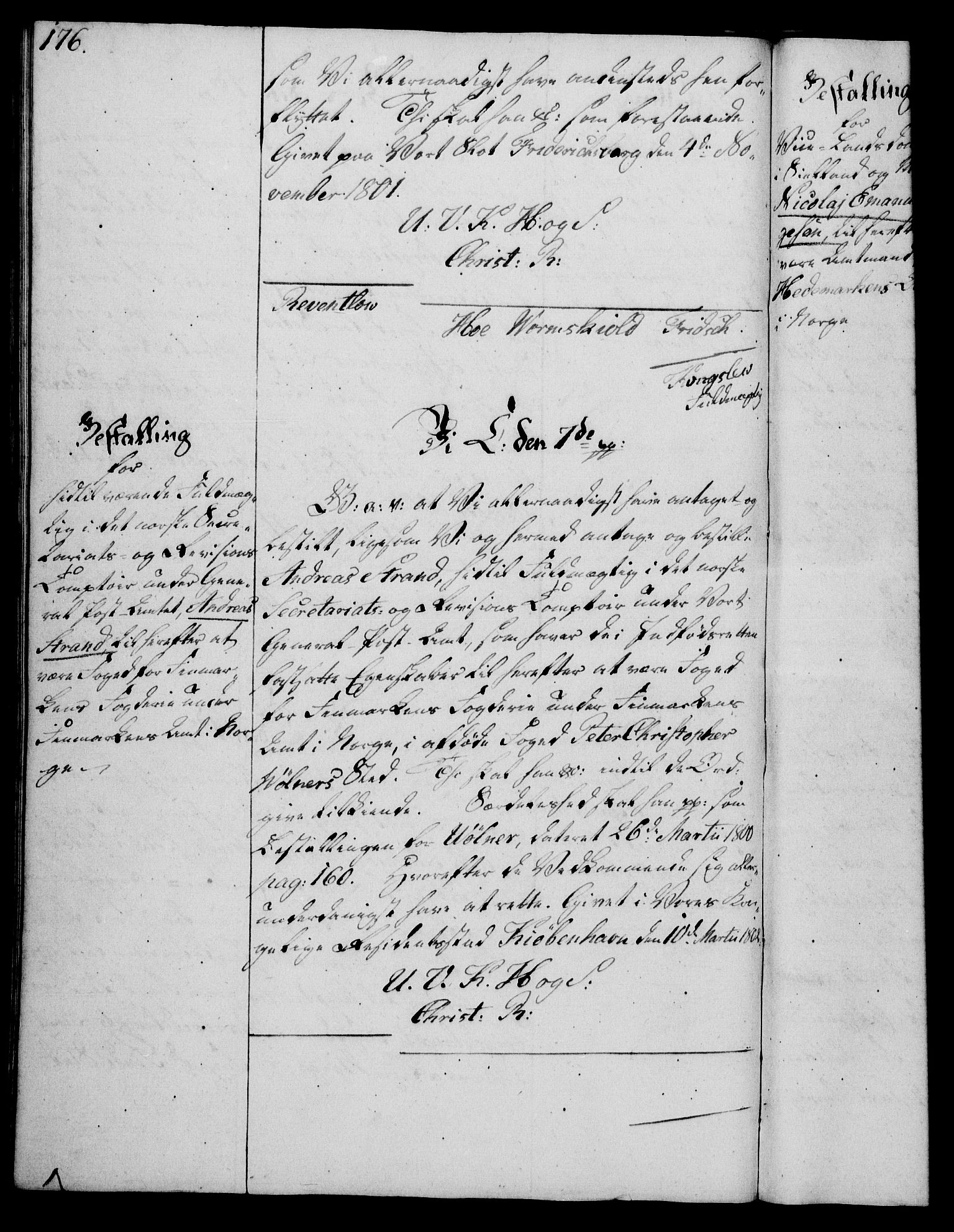 Rentekammeret, Kammerkanselliet, AV/RA-EA-3111/G/Gg/Gge/L0006: Norsk bestallingsprotokoll med register (merket RK 53.30), 1773-1814, s. 176