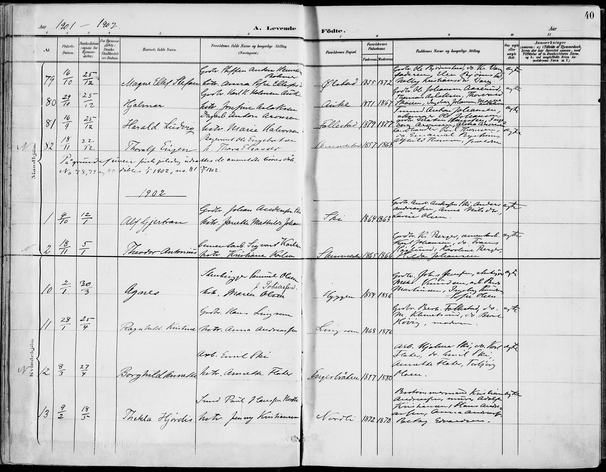 Røyken kirkebøker, AV/SAKO-A-241/F/Fa/L0009: Ministerialbok nr. 9, 1898-1911, s. 40