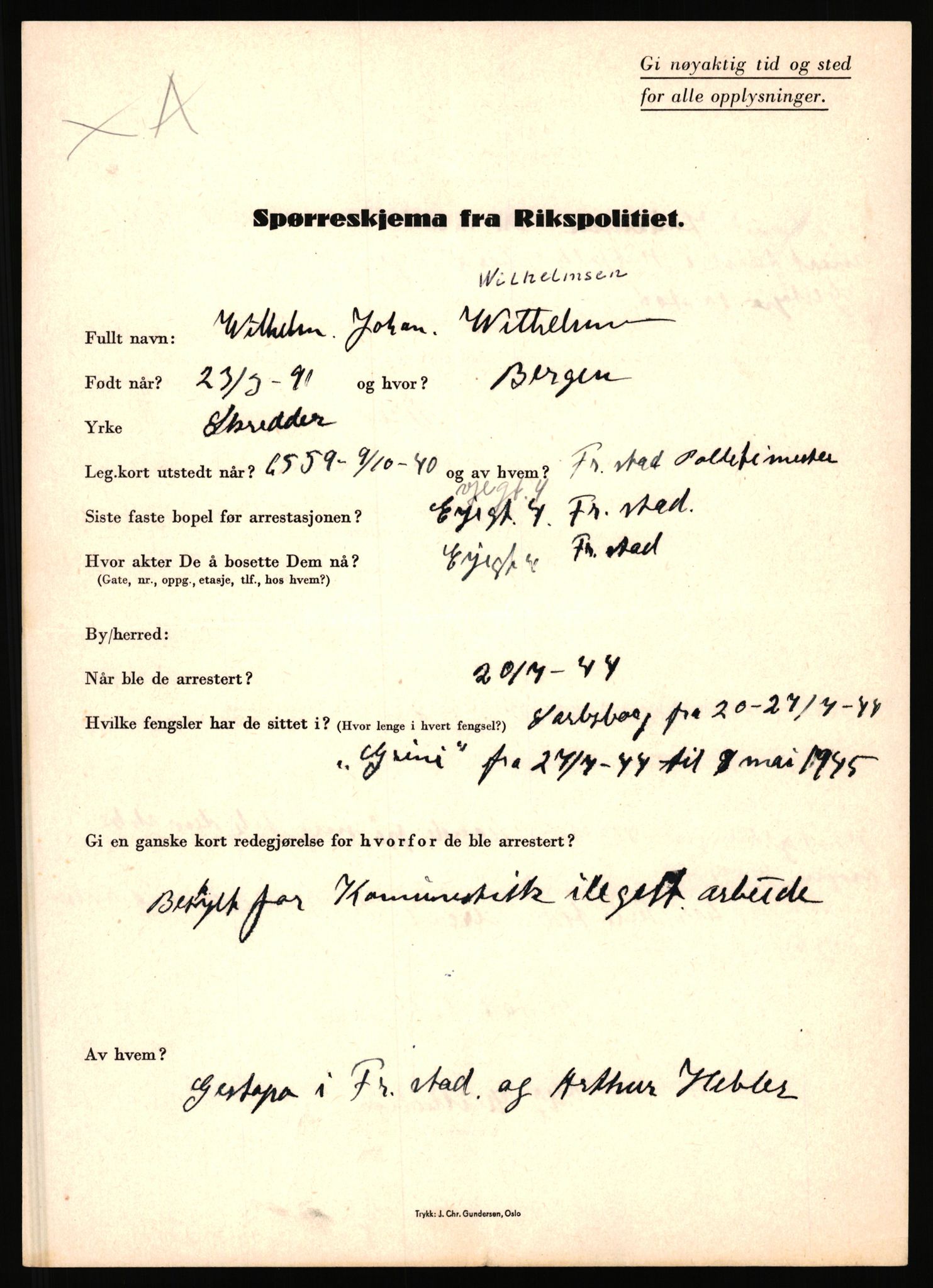 Rikspolitisjefen, AV/RA-S-1560/L/L0018: Wiborg, Bjarne Sigurd - Aavern, Reidar, 1940-1945, s. 125