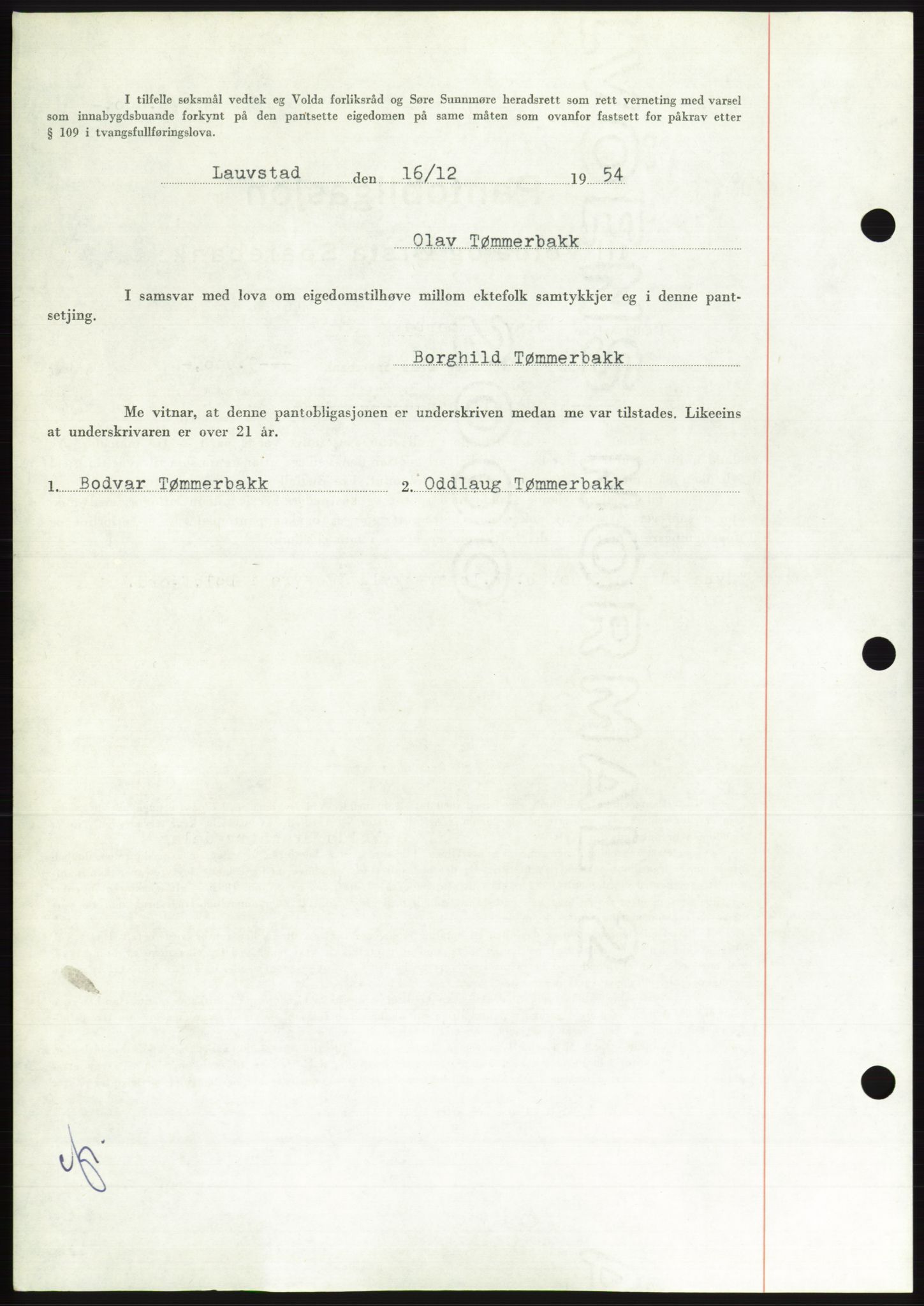 Søre Sunnmøre sorenskriveri, AV/SAT-A-4122/1/2/2C/L0126: Pantebok nr. 14B, 1954-1955, Dagboknr: 3335/1954