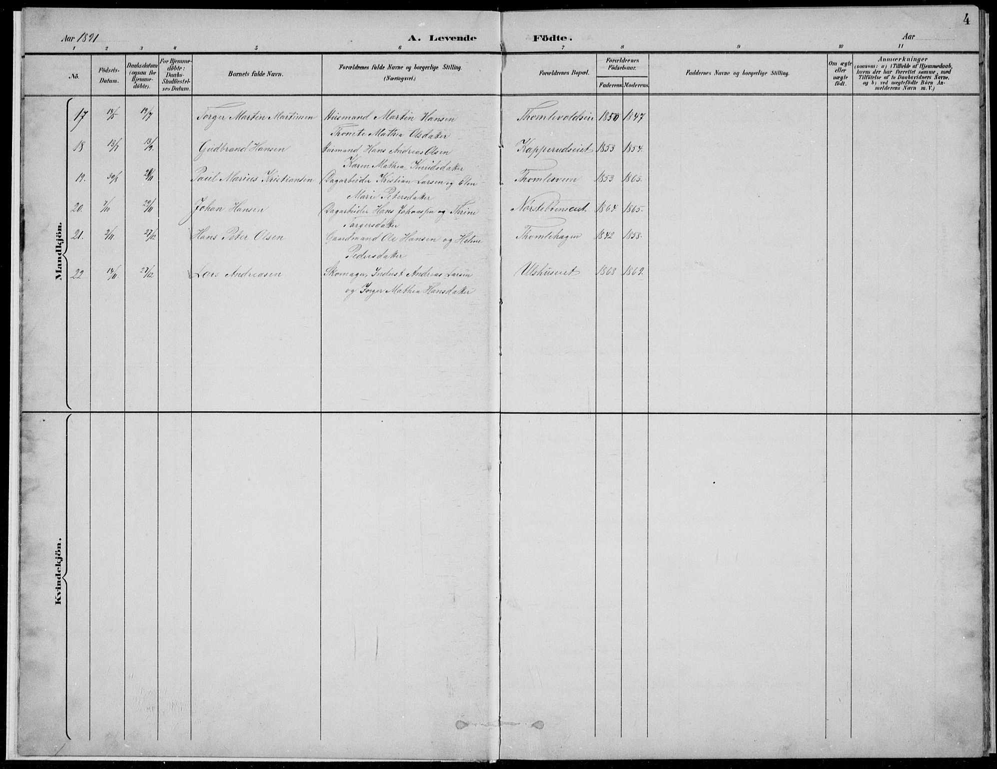 Nordre Land prestekontor, SAH/PREST-124/H/Ha/Hab/L0013: Klokkerbok nr. 13, 1891-1904, s. 4