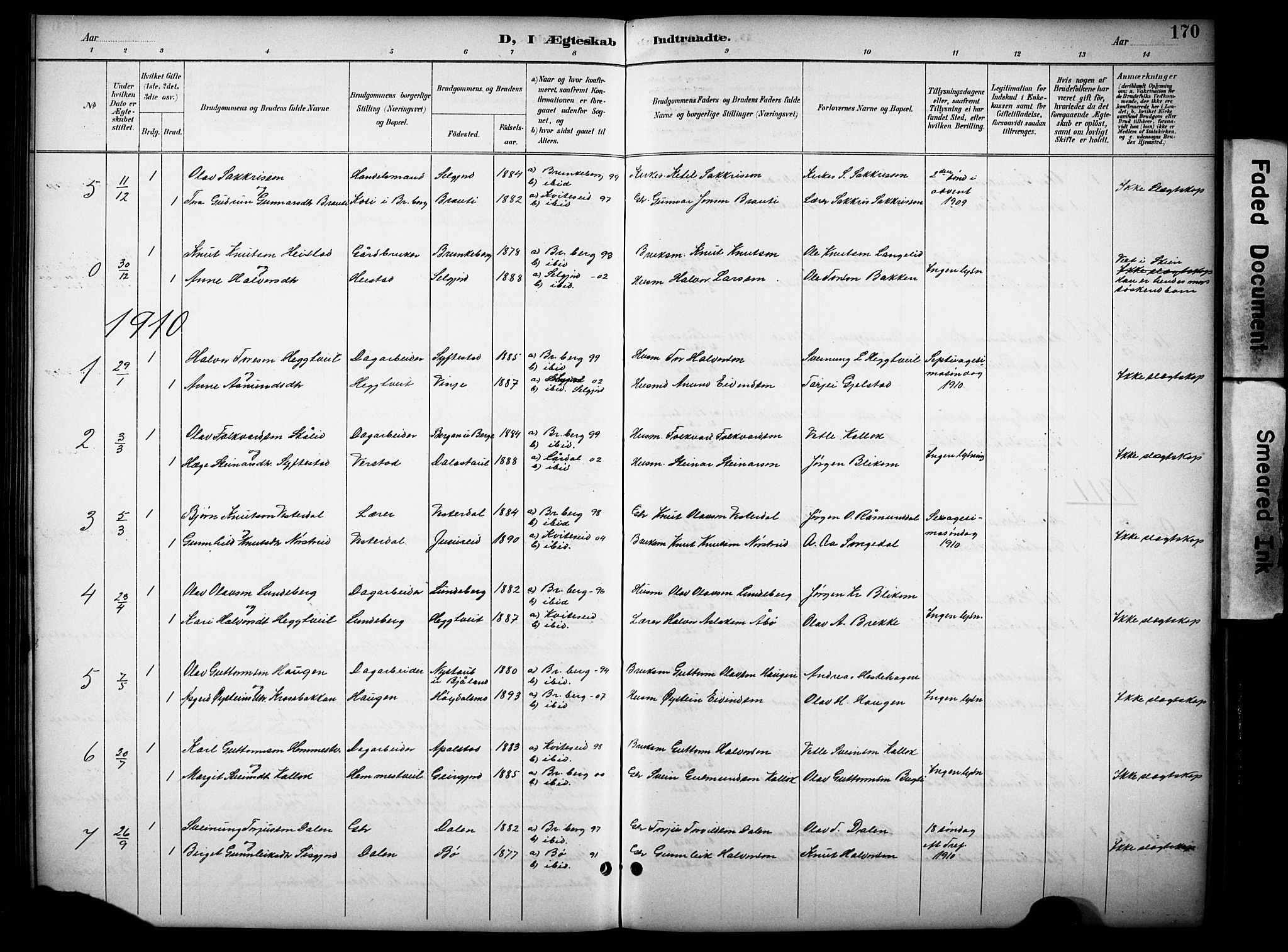 Kviteseid kirkebøker, AV/SAKO-A-276/G/Gb/L0003: Klokkerbok nr. II 3, 1893-1933, s. 170