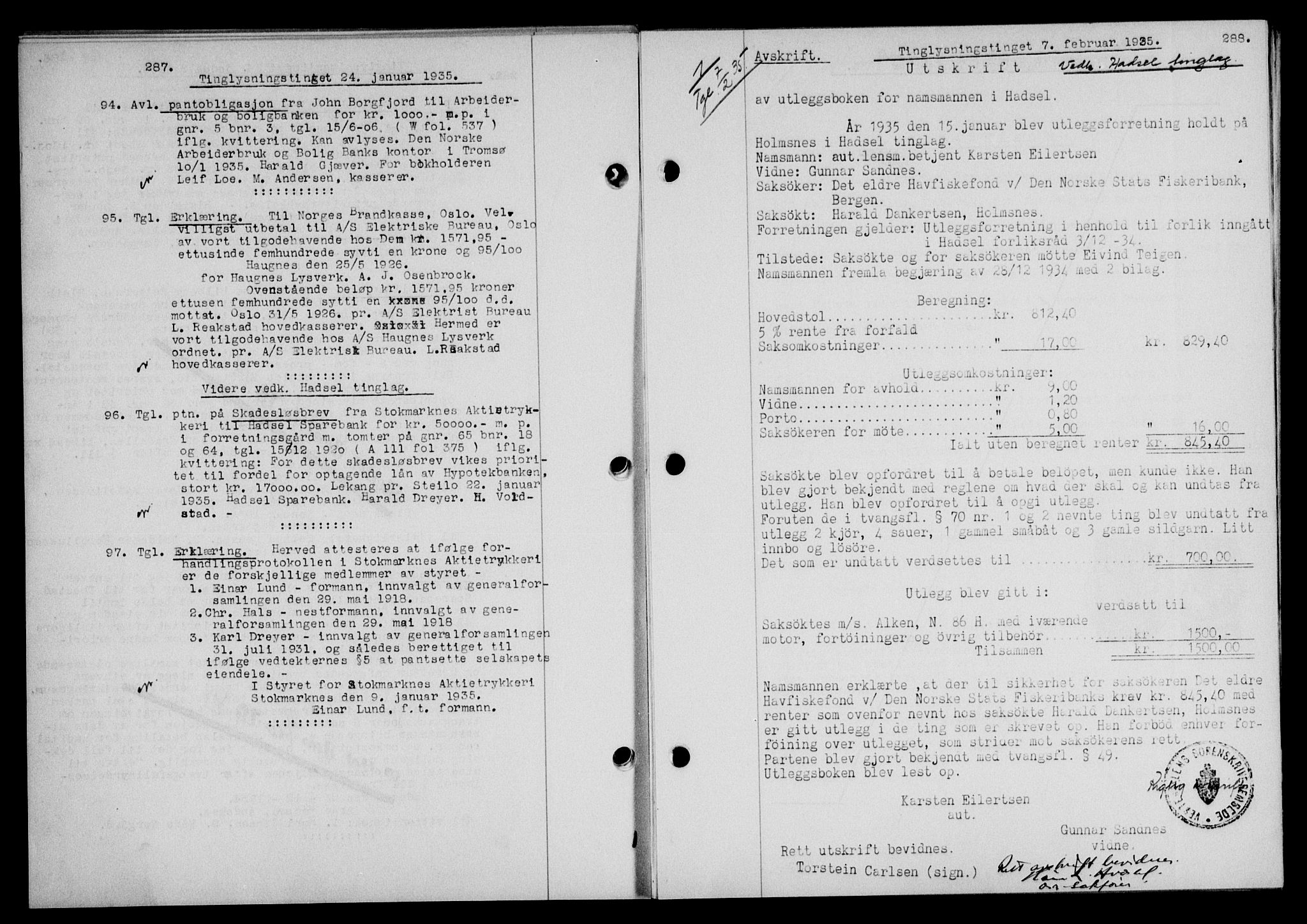 Vesterålen sorenskriveri, SAT/A-4180/1/2/2Ca/L0061: Pantebok nr. 54, 1934-1935, Tingl.dato: 07.02.1935
