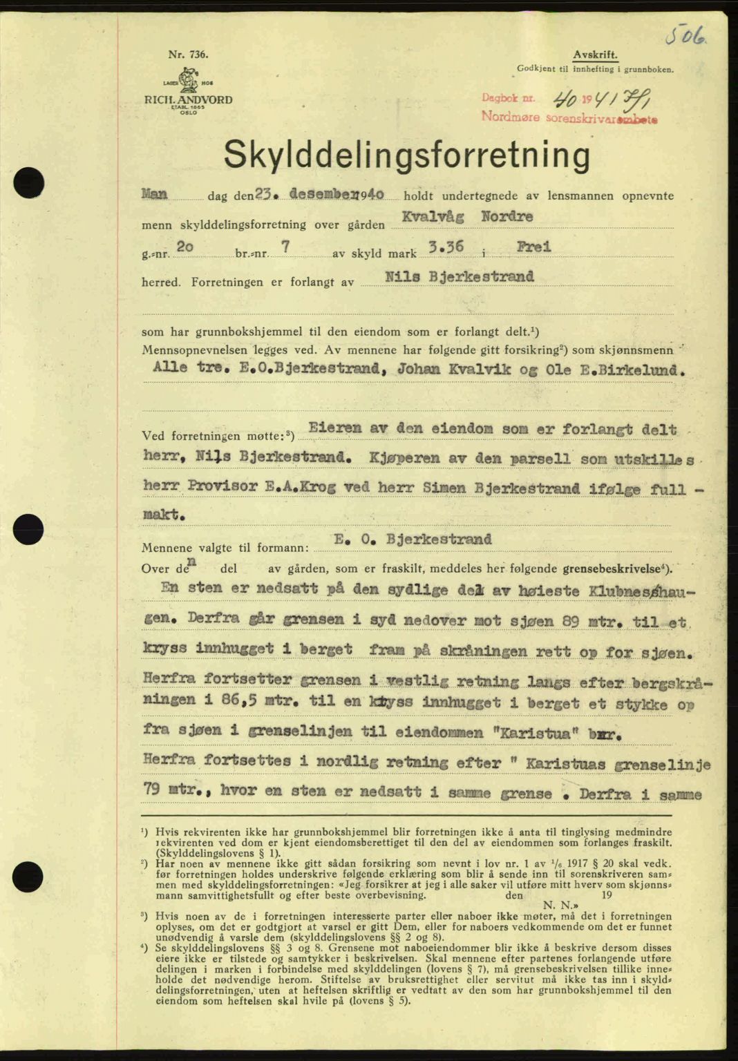 Nordmøre sorenskriveri, SAT/A-4132/1/2/2Ca: Pantebok nr. A89, 1940-1941, Dagboknr: 40/1941