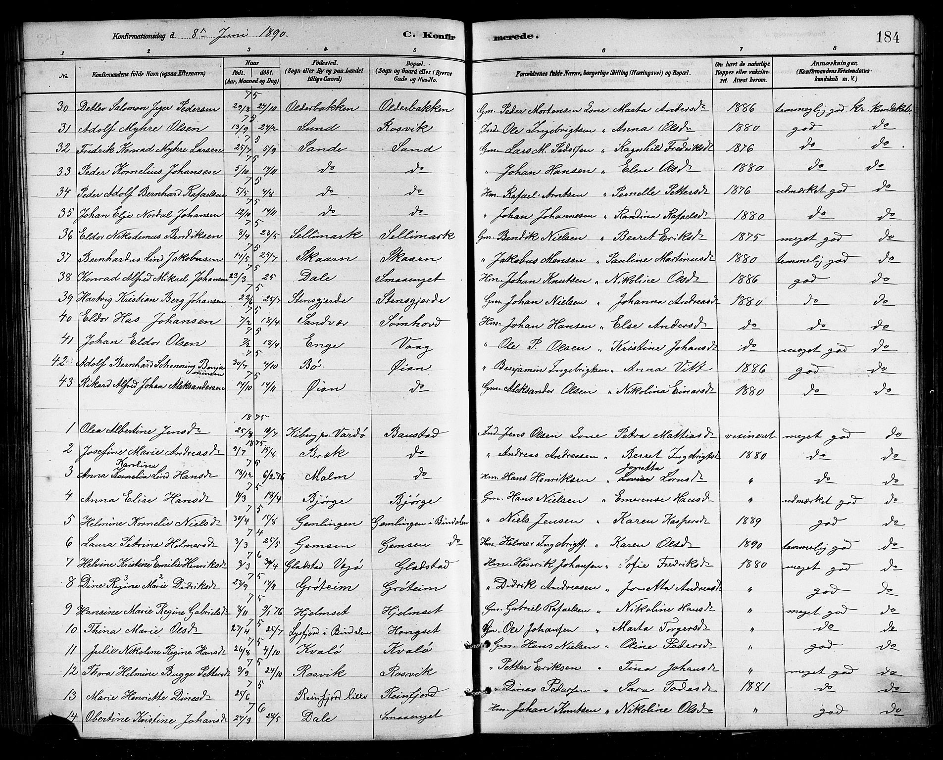 Ministerialprotokoller, klokkerbøker og fødselsregistre - Nordland, SAT/A-1459/812/L0188: Klokkerbok nr. 812C06, 1884-1912, s. 184