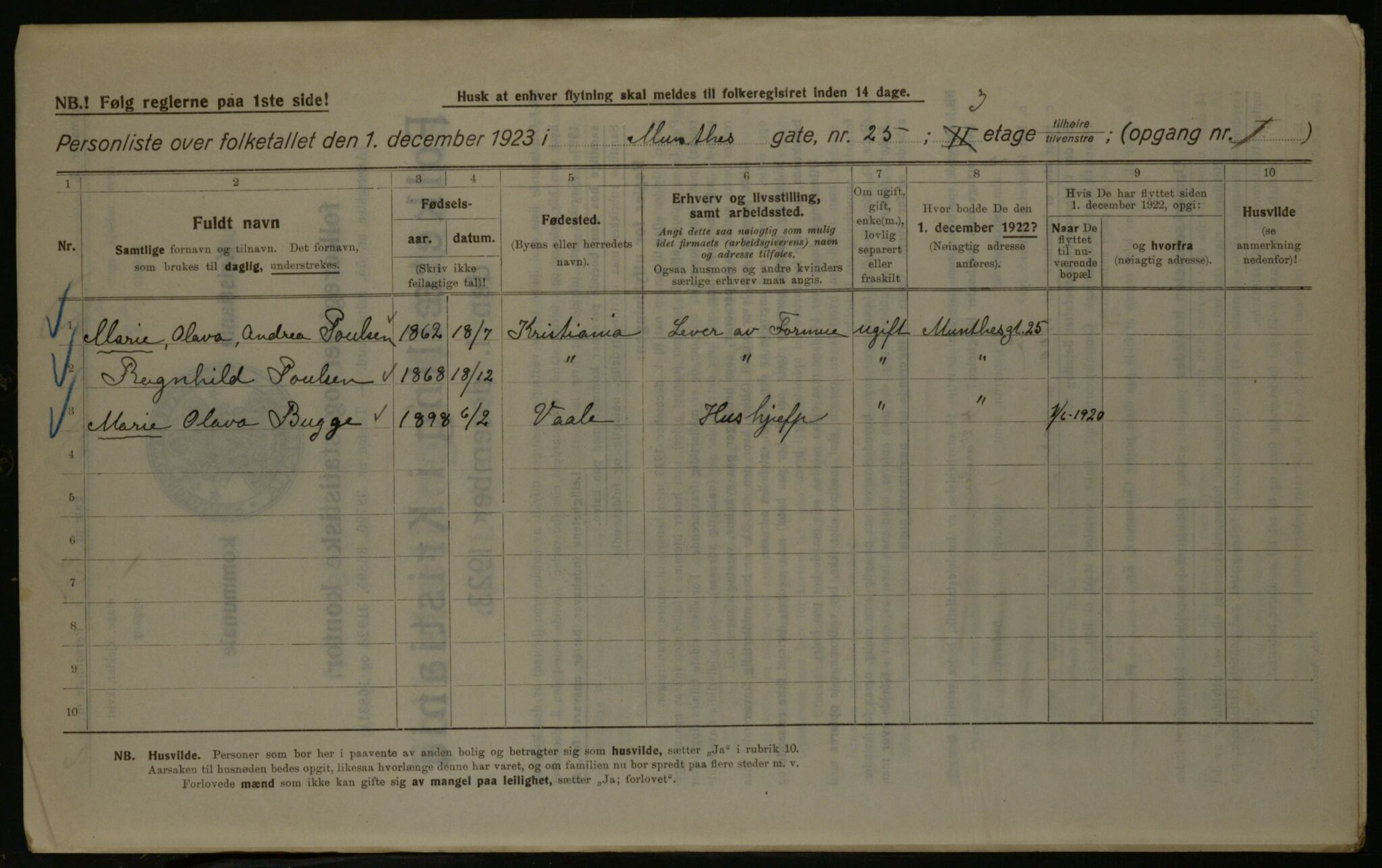 OBA, Kommunal folketelling 1.12.1923 for Kristiania, 1923, s. 75060