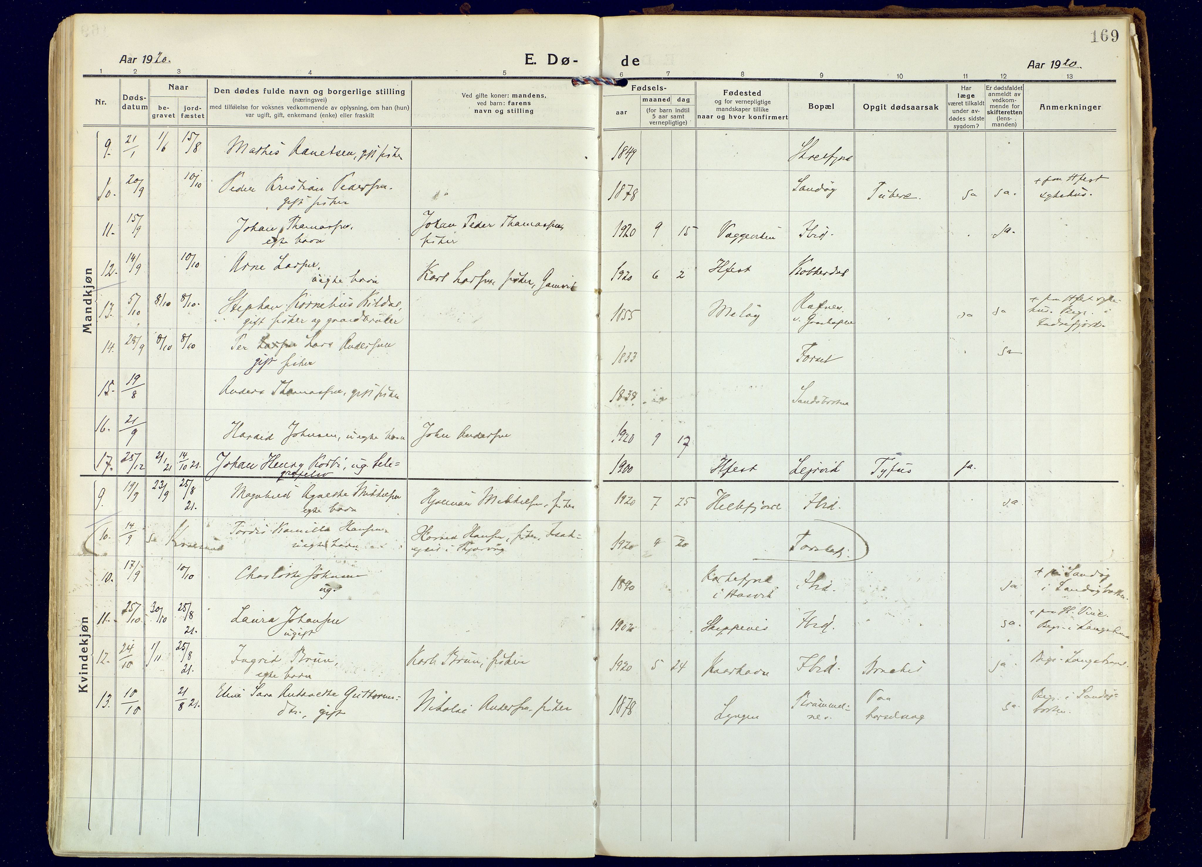 Hammerfest sokneprestkontor, AV/SATØ-S-1347/H/Ha/L0018.kirke: Ministerialbok nr. 18, 1918-1933, s. 169