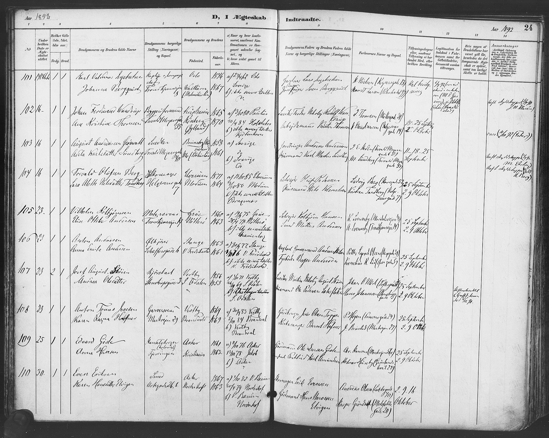 Paulus prestekontor Kirkebøker, AV/SAO-A-10871/F/Fa/L0009: Ministerialbok nr. 9, 1891-1901, s. 24