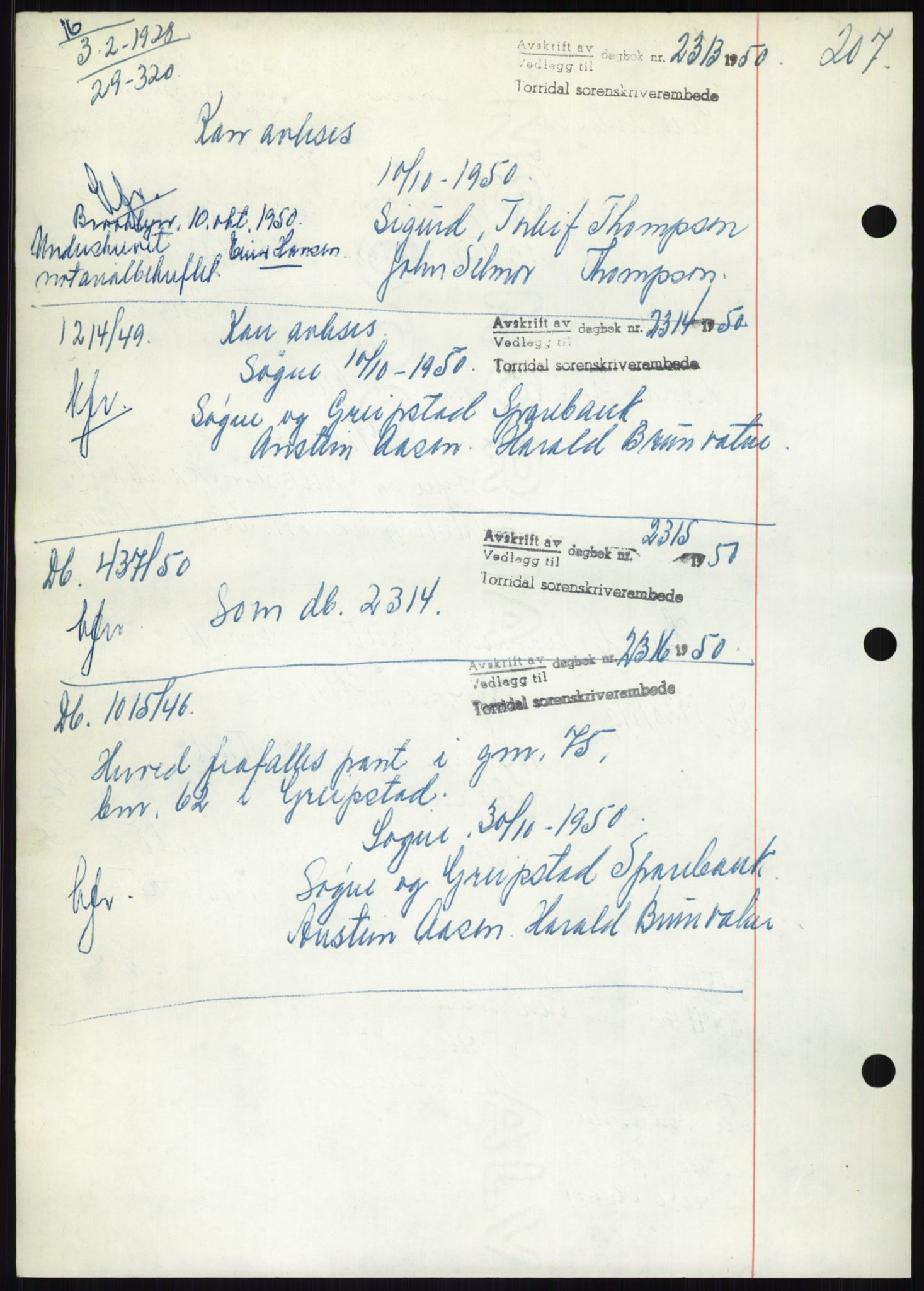 Torridal sorenskriveri, AV/SAK-1221-0012/G/Gb/Gbb/L0020: Pantebok nr. 63B, 1950-1950, Tingl.dato: 01.11.1950