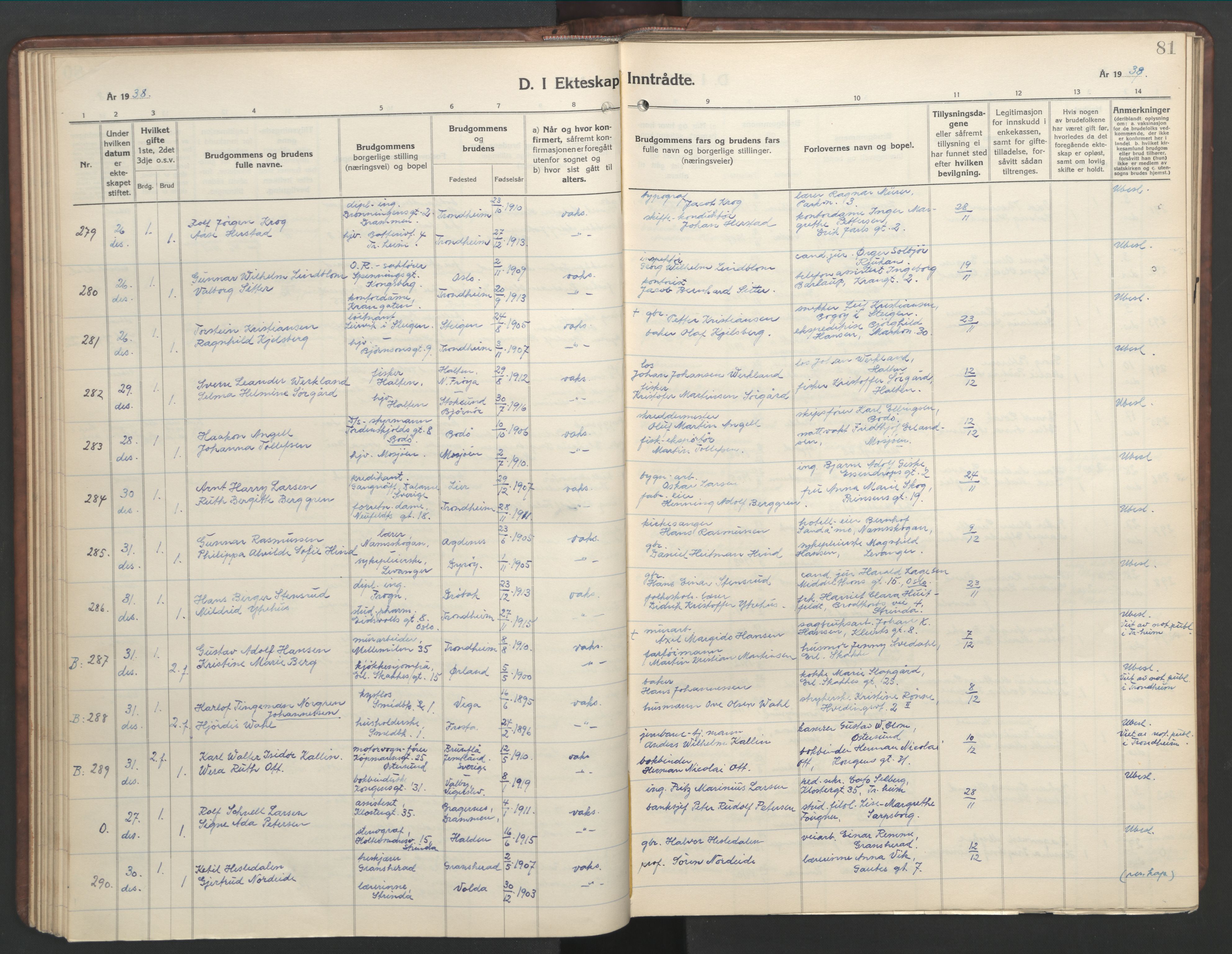 Ministerialprotokoller, klokkerbøker og fødselsregistre - Sør-Trøndelag, AV/SAT-A-1456/601/L0101: Klokkerbok nr. 601C19, 1935-1946, s. 81