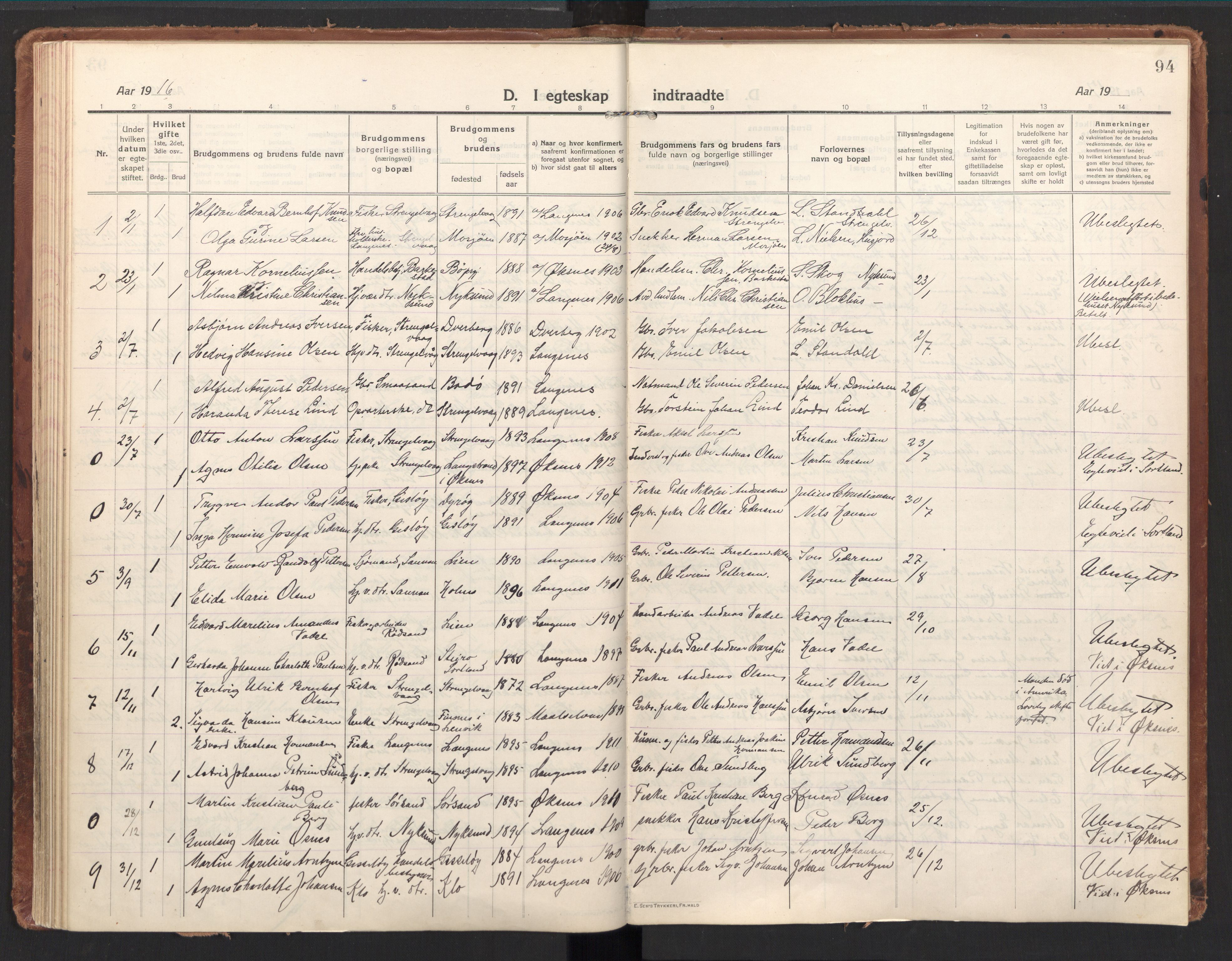 Ministerialprotokoller, klokkerbøker og fødselsregistre - Nordland, AV/SAT-A-1459/894/L1357: Ministerialbok nr. 894A03, 1913-1934, s. 94