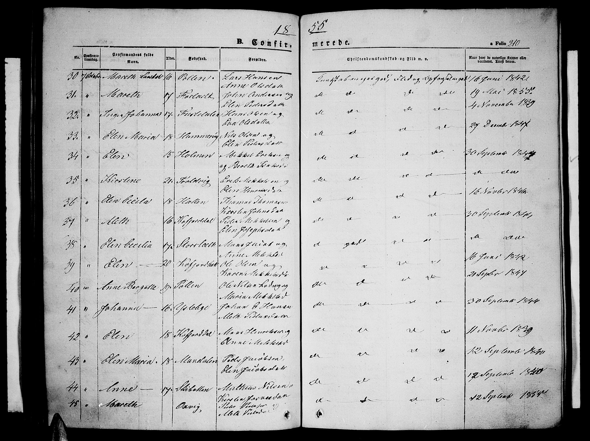 Lyngen sokneprestembete, AV/SATØ-S-1289/H/He/Heb/L0002klokker: Klokkerbok nr. 2, 1839-1860, s. 210