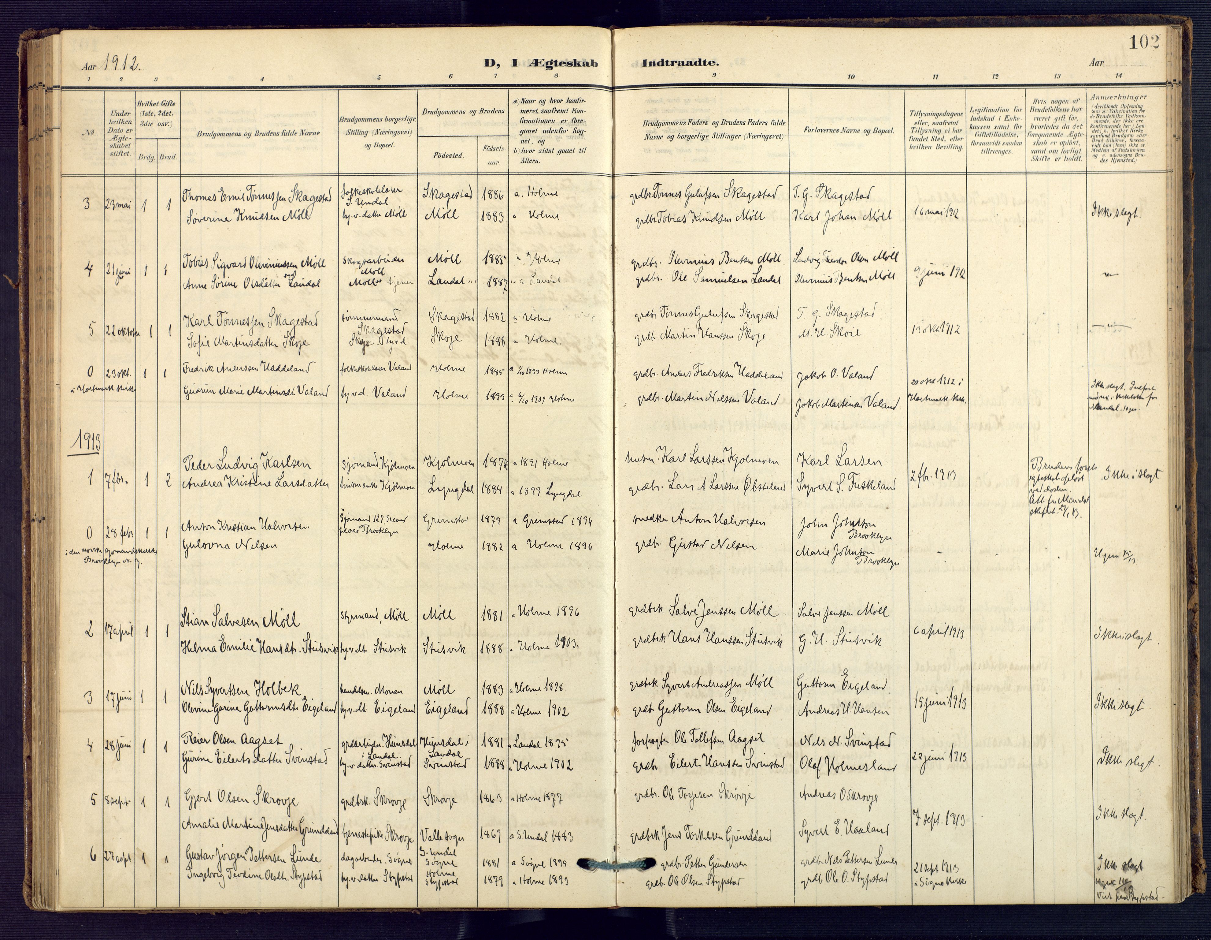 Holum sokneprestkontor, AV/SAK-1111-0022/F/Fa/Faa/L0008: Ministerialbok nr. A 8, 1908-1929, s. 102
