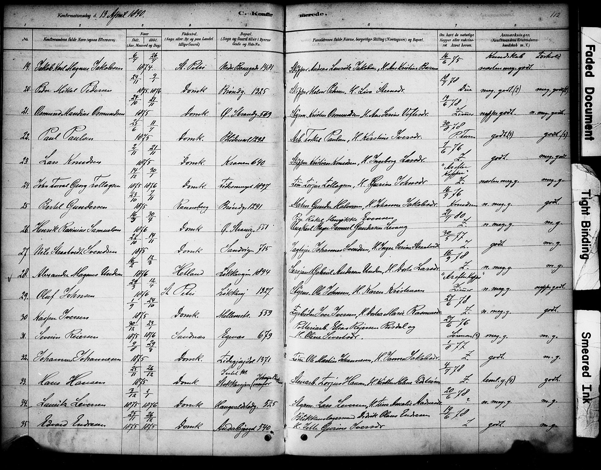 Domkirken sokneprestkontor, AV/SAST-A-101812/001/30/30BA/L0028: Ministerialbok nr. A 27, 1878-1896, s. 112