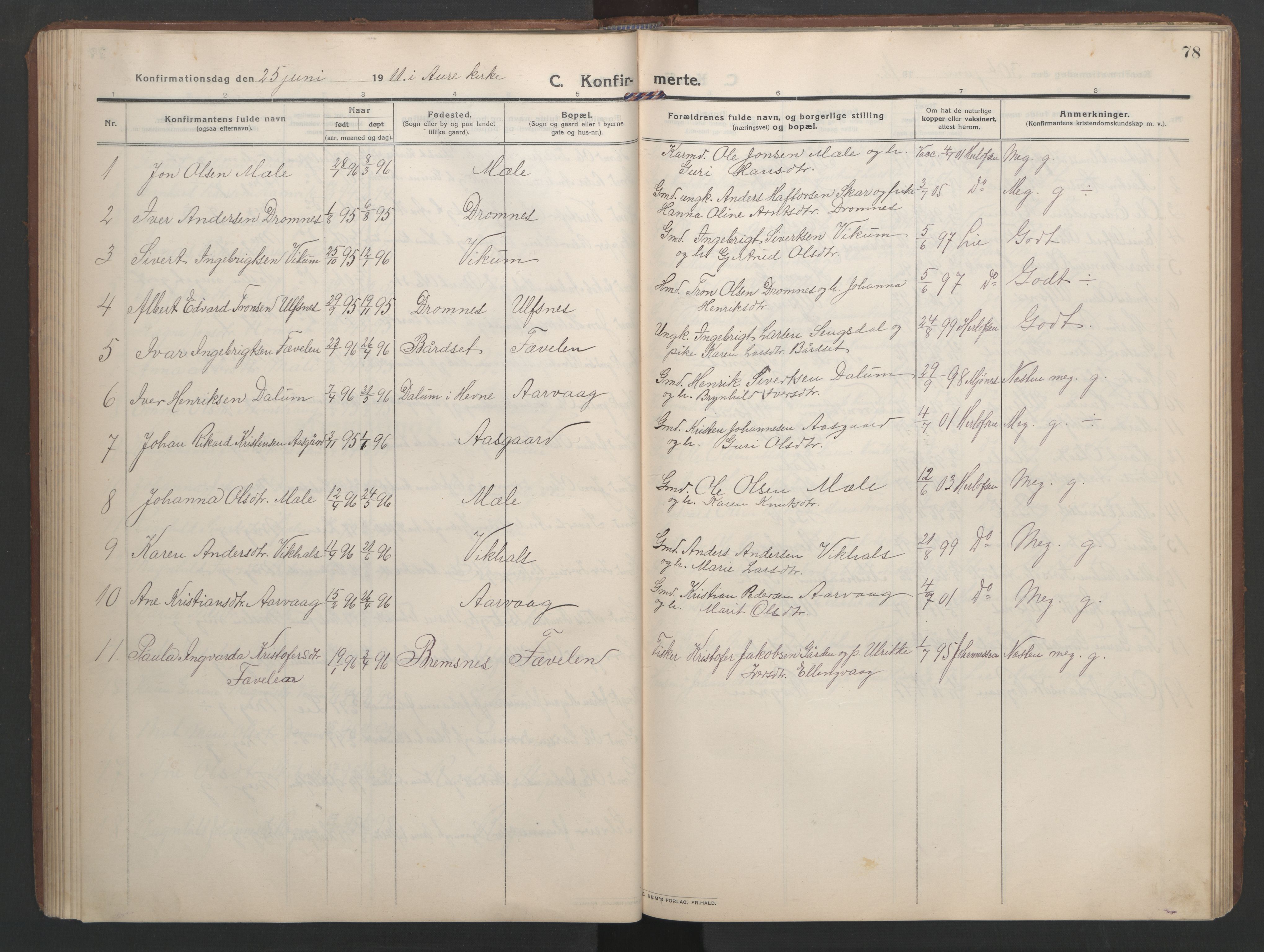 Ministerialprotokoller, klokkerbøker og fødselsregistre - Møre og Romsdal, SAT/A-1454/579/L0919: Klokkerbok nr. 579C01, 1909-1957, s. 78