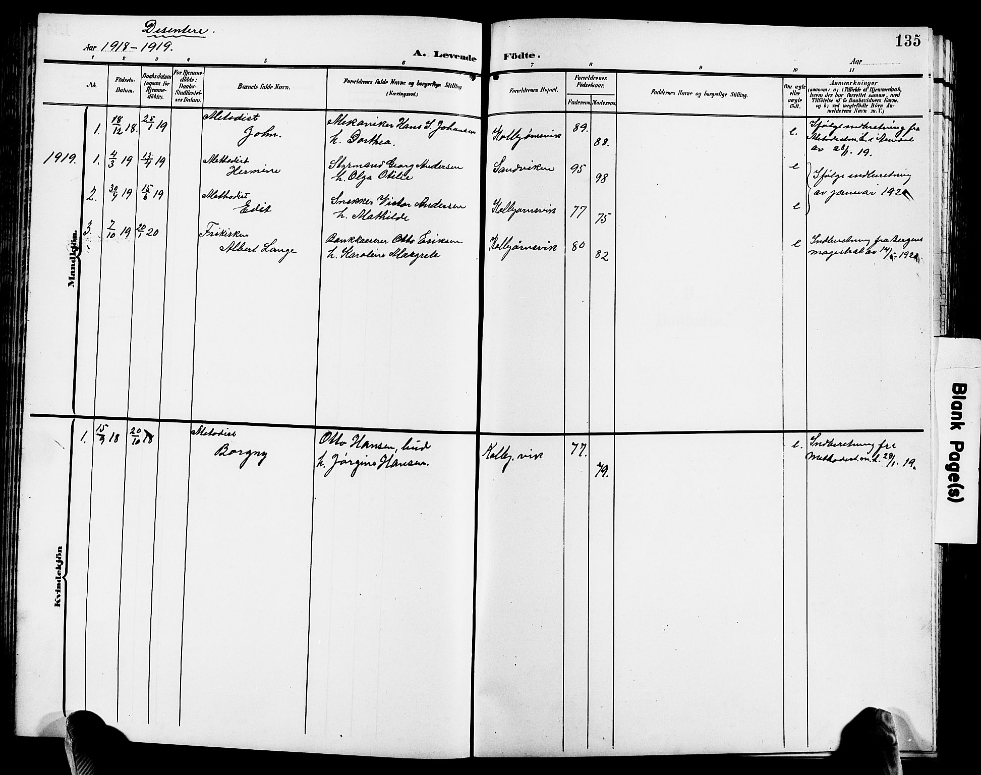 Hisøy sokneprestkontor, SAK/1111-0020/F/Fb/L0004: Klokkerbok nr. B 4, 1905-1923, s. 135