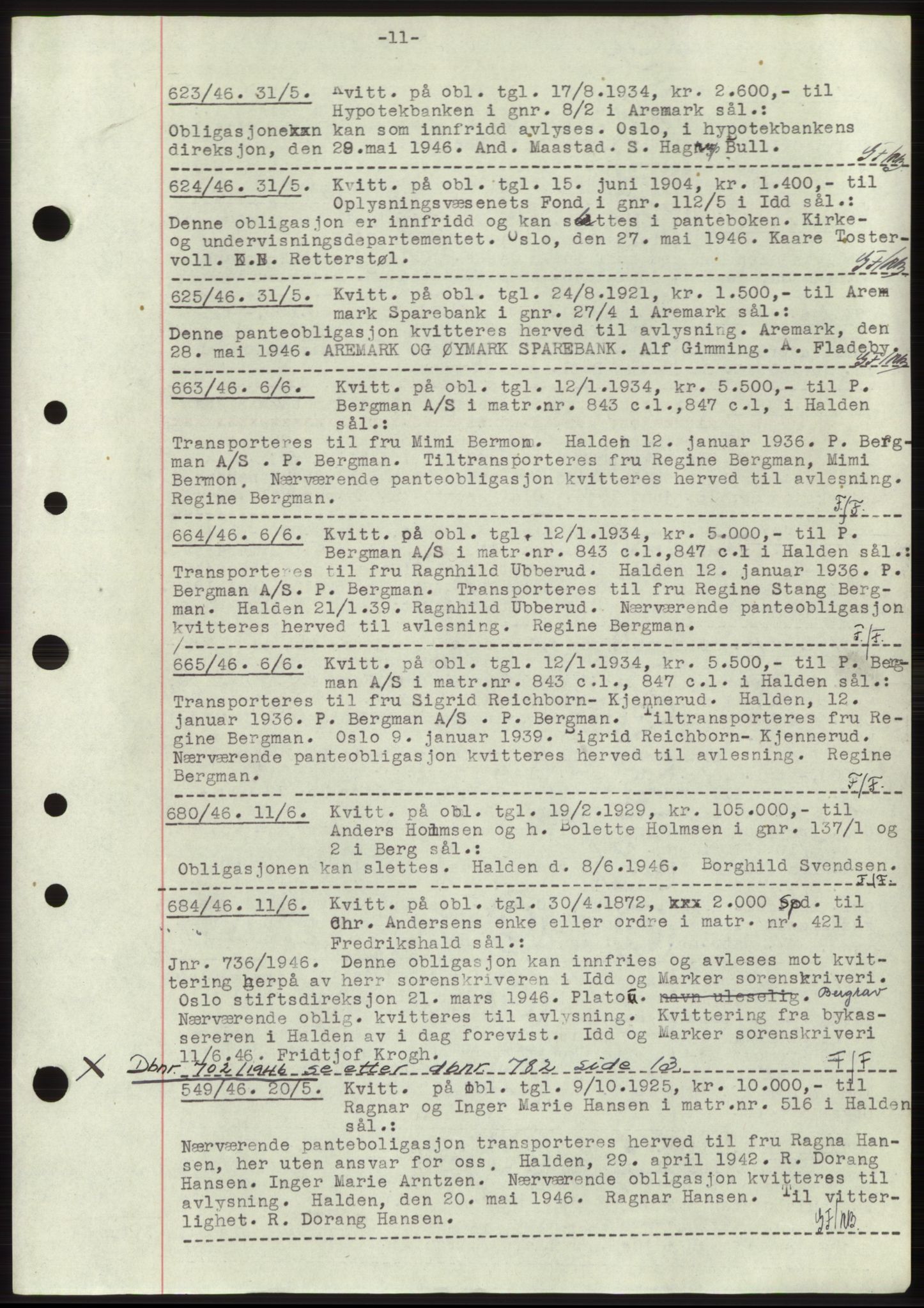 Idd og Marker sorenskriveri, SAO/A-10283/G/Gb/Gbc/L0003: Pantebok nr. B4-9b, 1946-1946, Tingl.dato: 31.05.1946