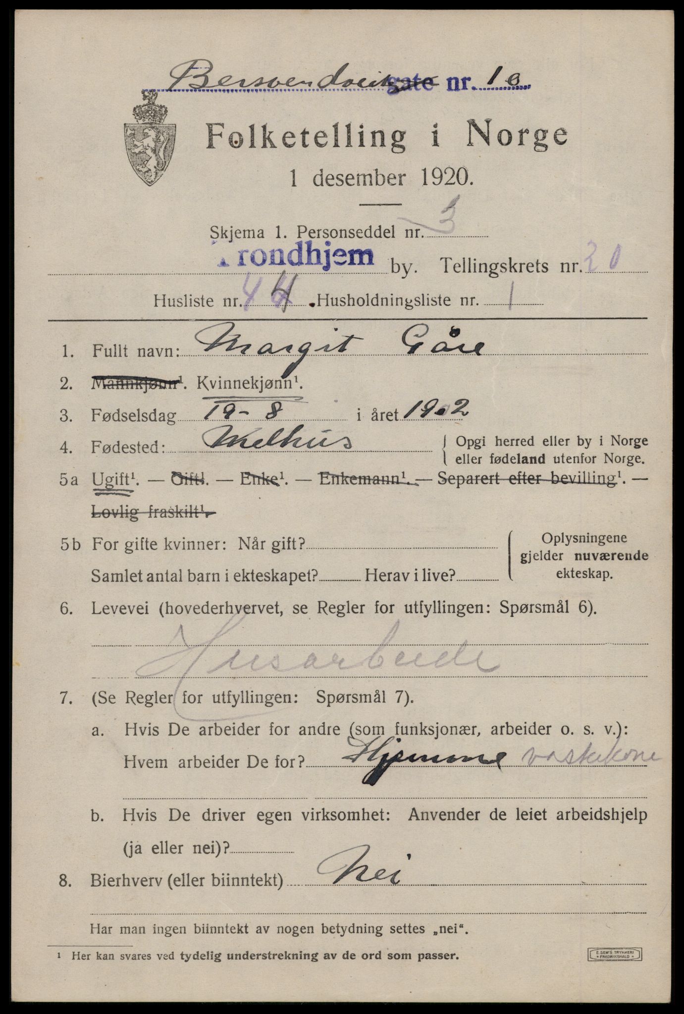SAT, Folketelling 1920 for 1601 Trondheim kjøpstad, 1920, s. 60748