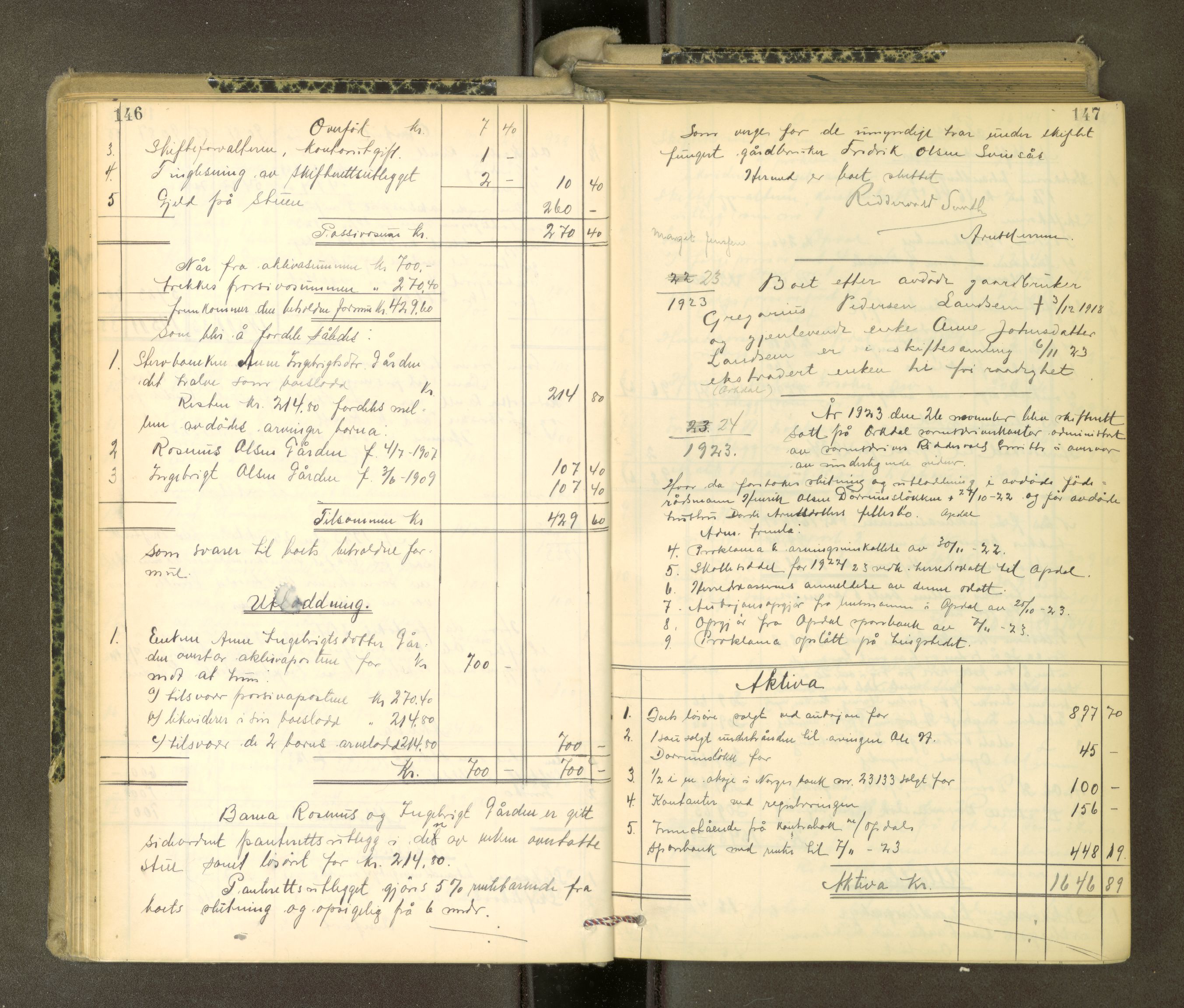 Orkdal sorenskriveri, AV/SAT-A-4169/1/3/3Aa/L0017: Skifteprotokoller, 1921-1929, s. 146-147