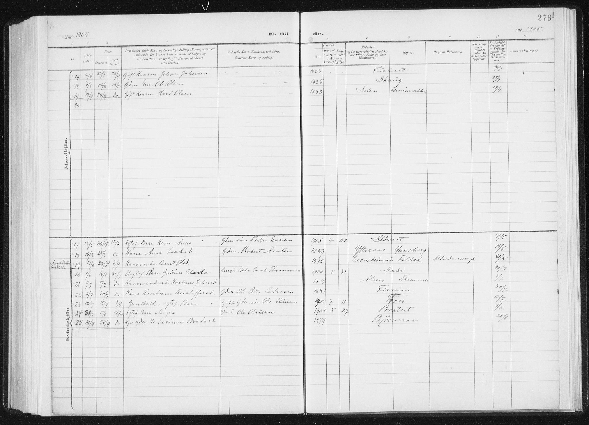 Ministerialprotokoller, klokkerbøker og fødselsregistre - Sør-Trøndelag, SAT/A-1456/647/L0635: Ministerialbok nr. 647A02, 1896-1911, s. 276