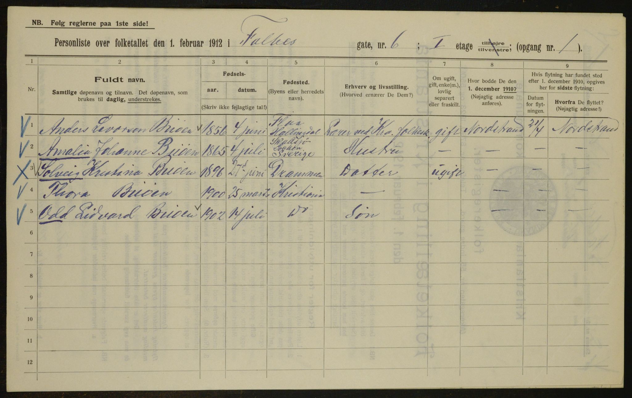 OBA, Kommunal folketelling 1.2.1912 for Kristiania, 1912, s. 23145