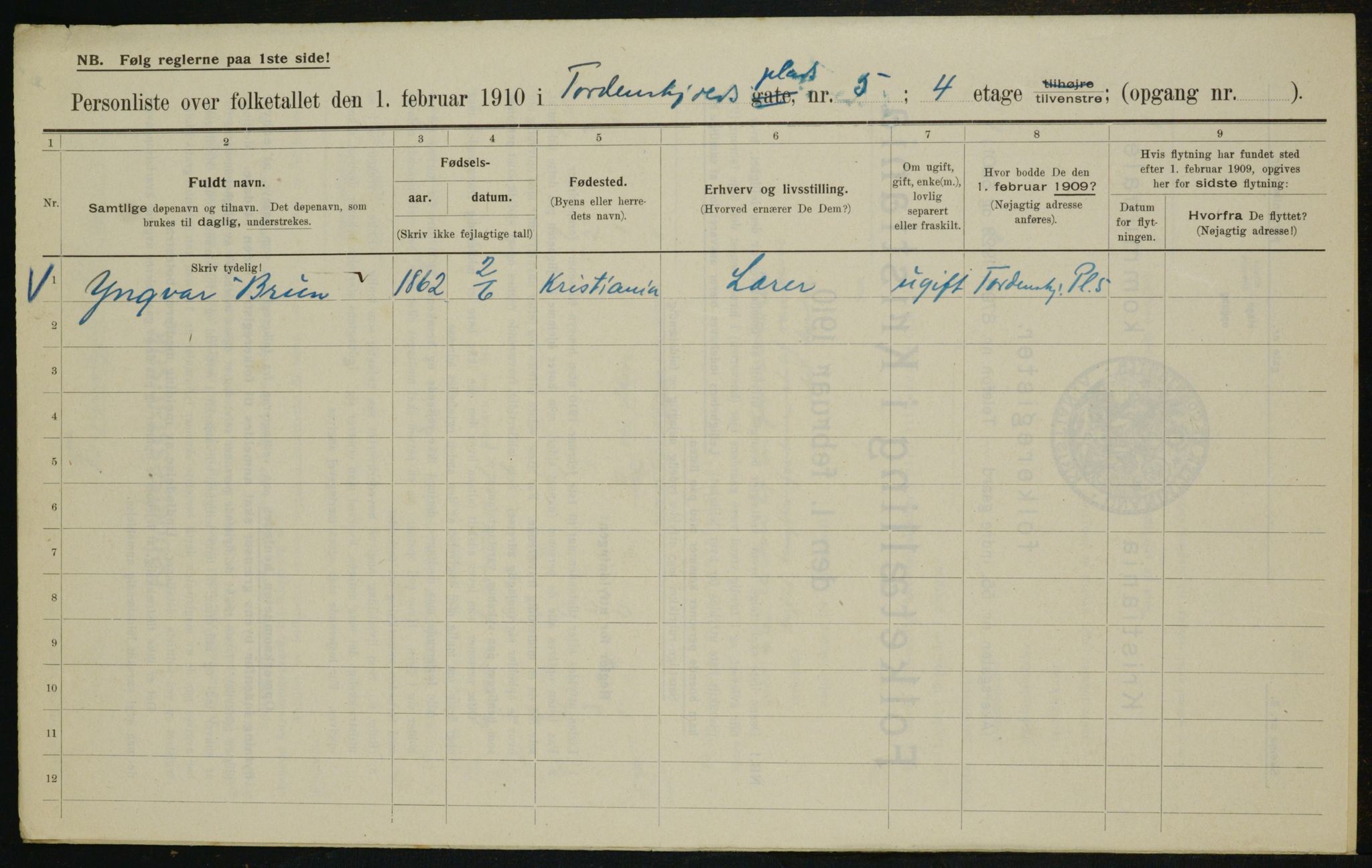 OBA, Kommunal folketelling 1.2.1910 for Kristiania, 1910, s. 108101