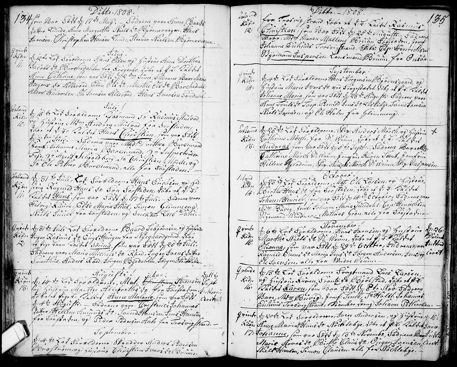 Glemmen prestekontor Kirkebøker, AV/SAO-A-10908/F/Fa/L0003: Ministerialbok nr. 3, 1803-1815, s. 134-135