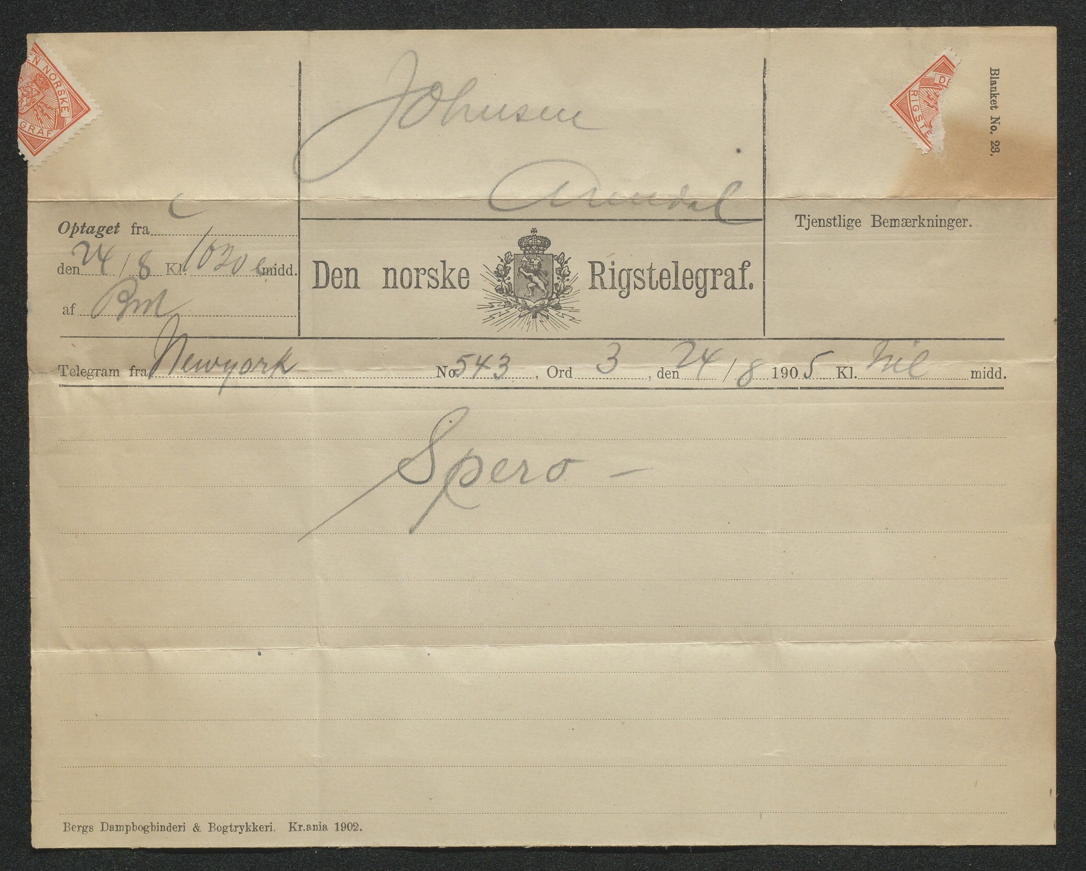 Arendals Dampskibsselskab (ADS), AAKS/PA-1716/1/15/L0018: Skipspapirer D/S Spero, 1898-1904