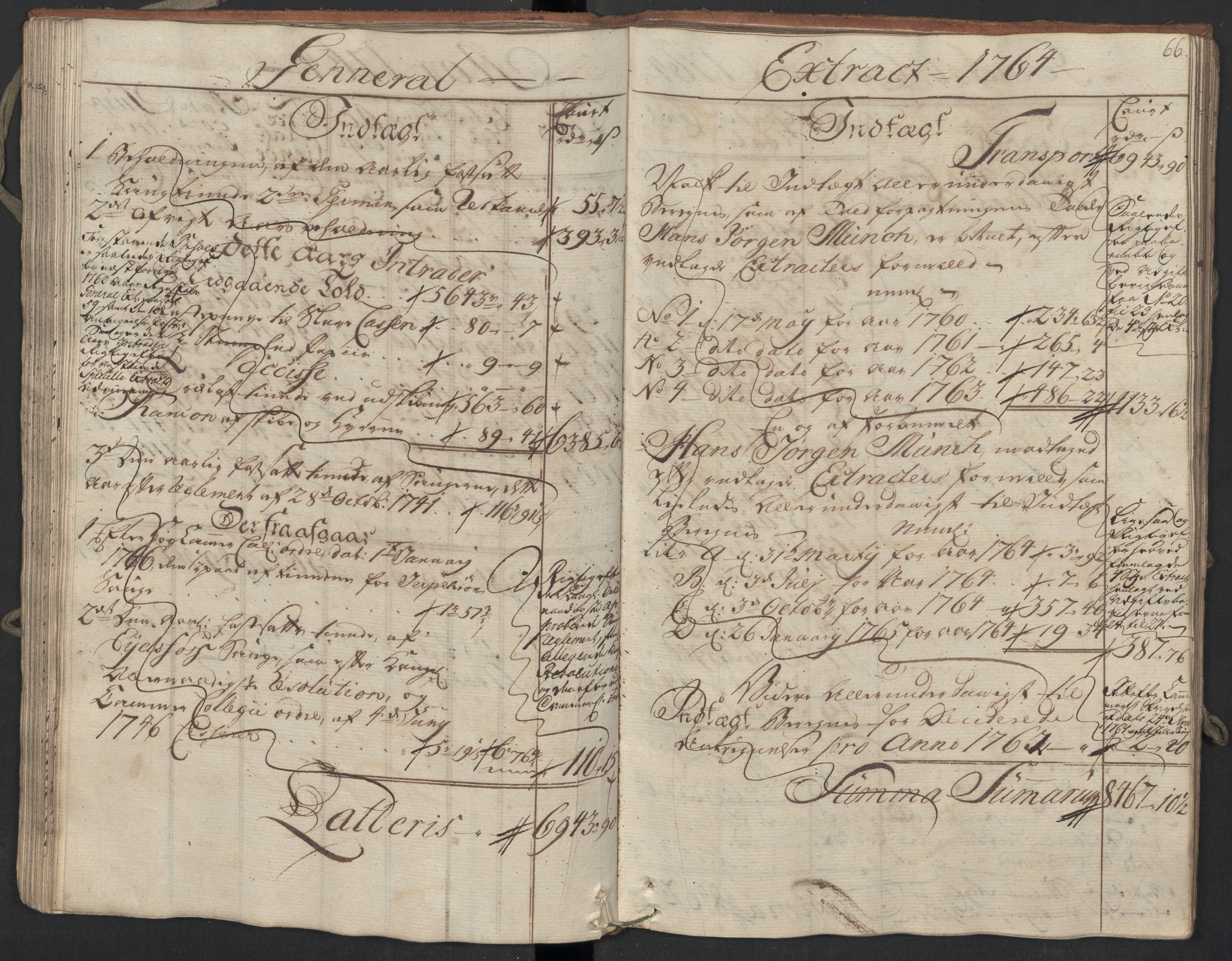 Generaltollkammeret, tollregnskaper, AV/RA-EA-5490/R09/L0038/0001: Tollregnskaper Holmestrand / Utgående hovedtollbok, 1764, s. 65b-66a