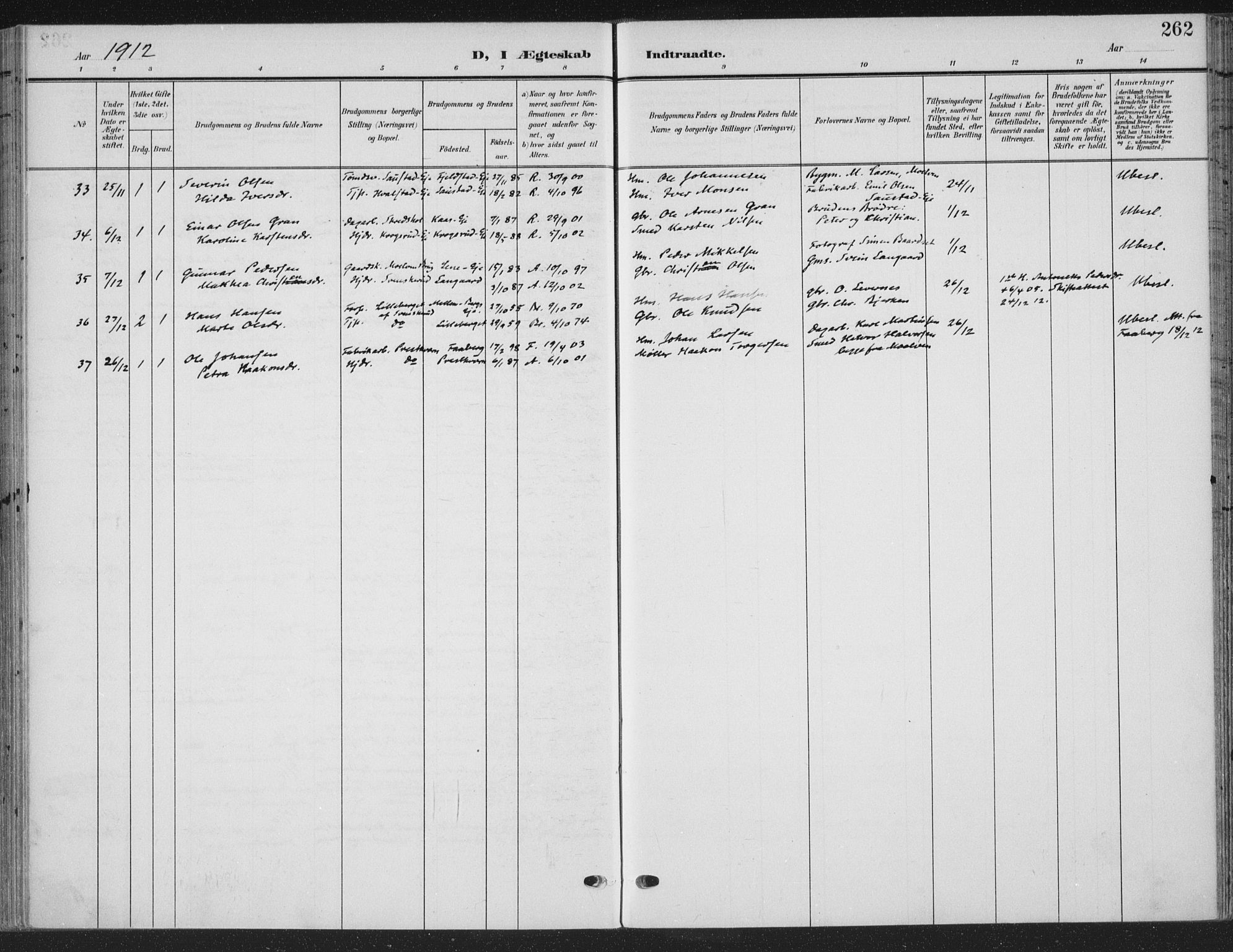 Ringsaker prestekontor, AV/SAH-PREST-014/K/Ka/L0018: Ministerialbok nr. 18, 1903-1912, s. 262