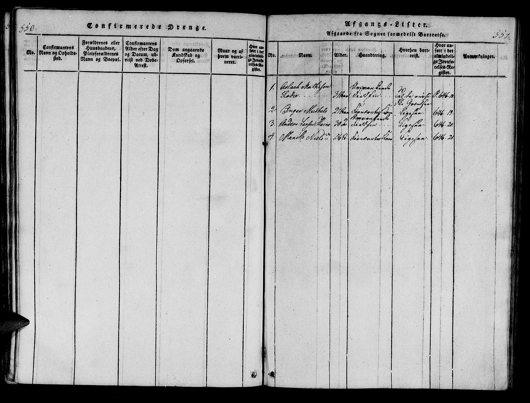 Kistrand/Porsanger sokneprestembete, AV/SATØ-S-1351/H/Ha/L0010.kirke: Ministerialbok nr. 10, 1821-1842, s. 550-551