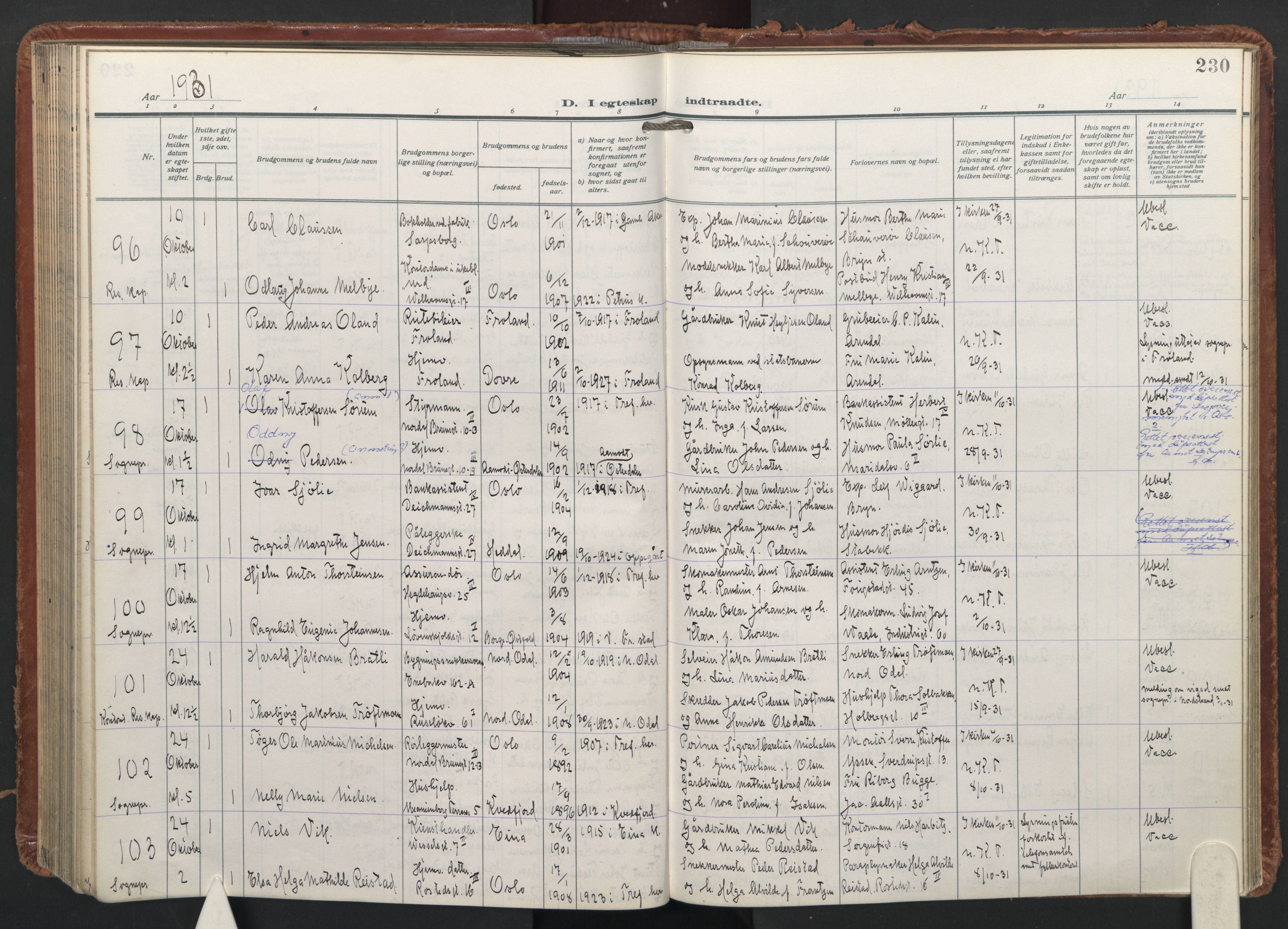 Trefoldighet prestekontor Kirkebøker, AV/SAO-A-10882/F/Fc/L0009: Ministerialbok nr. III 9, 1922-1936, s. 230