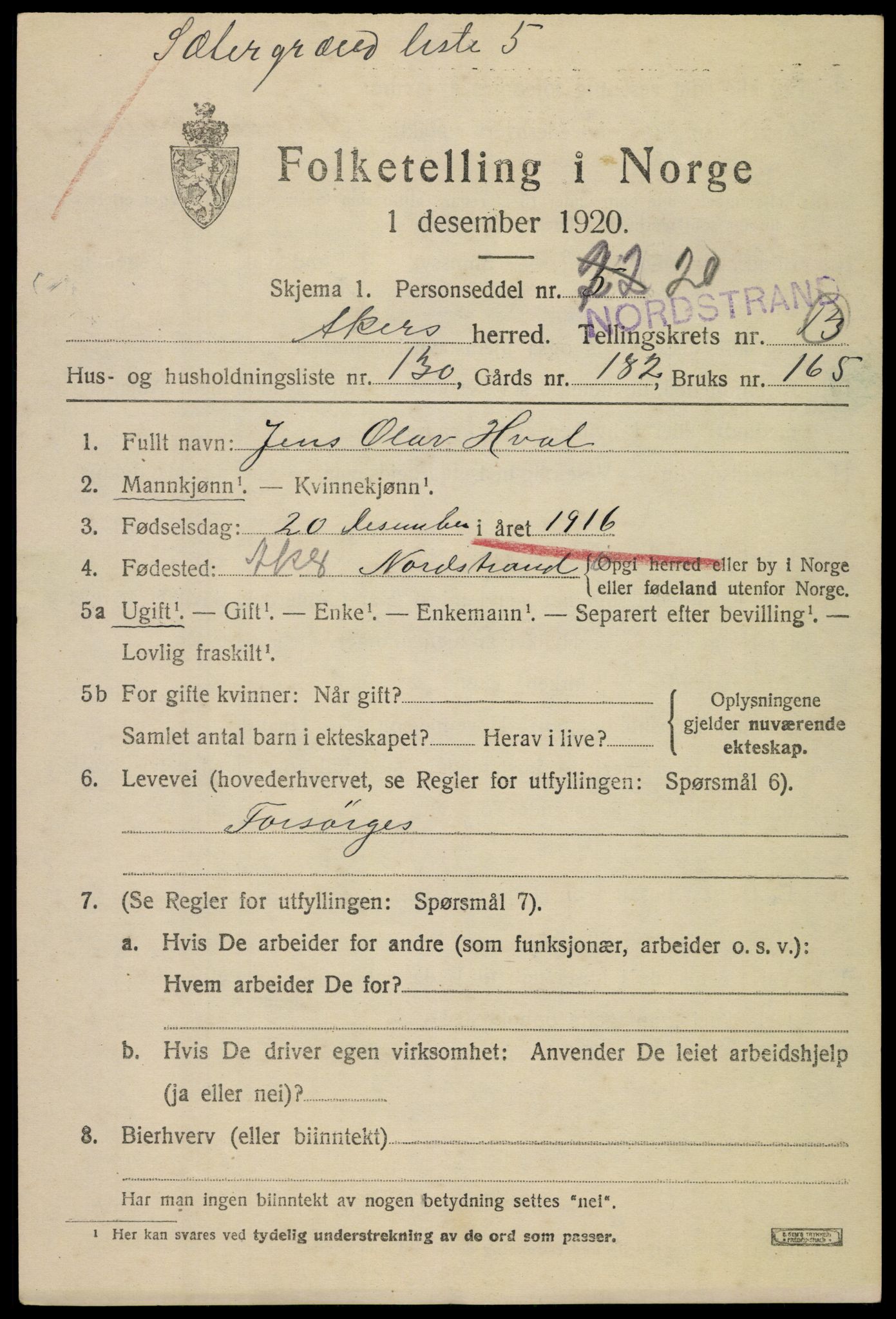 SAO, Folketelling 1920 for 0218 Aker herred, 1920, s. 80626