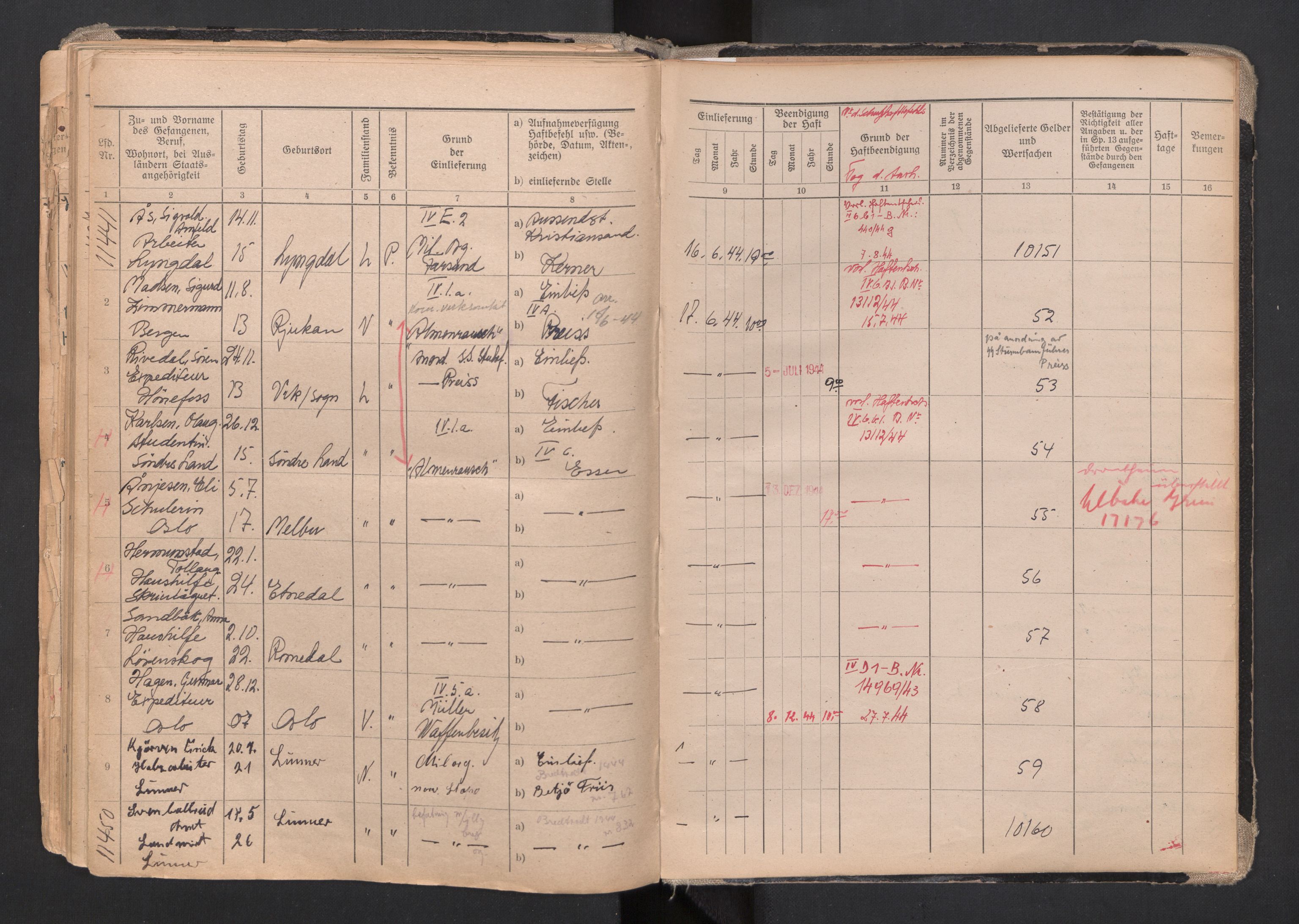 Befehlshaber der Sicherheitspolizei und des SD, AV/RA-RAFA-5969/F/Fa/Faa/L0006: Fangeprotokoll. - Gefangenen-Buch B. Fangenr. 10111-11420, 1944