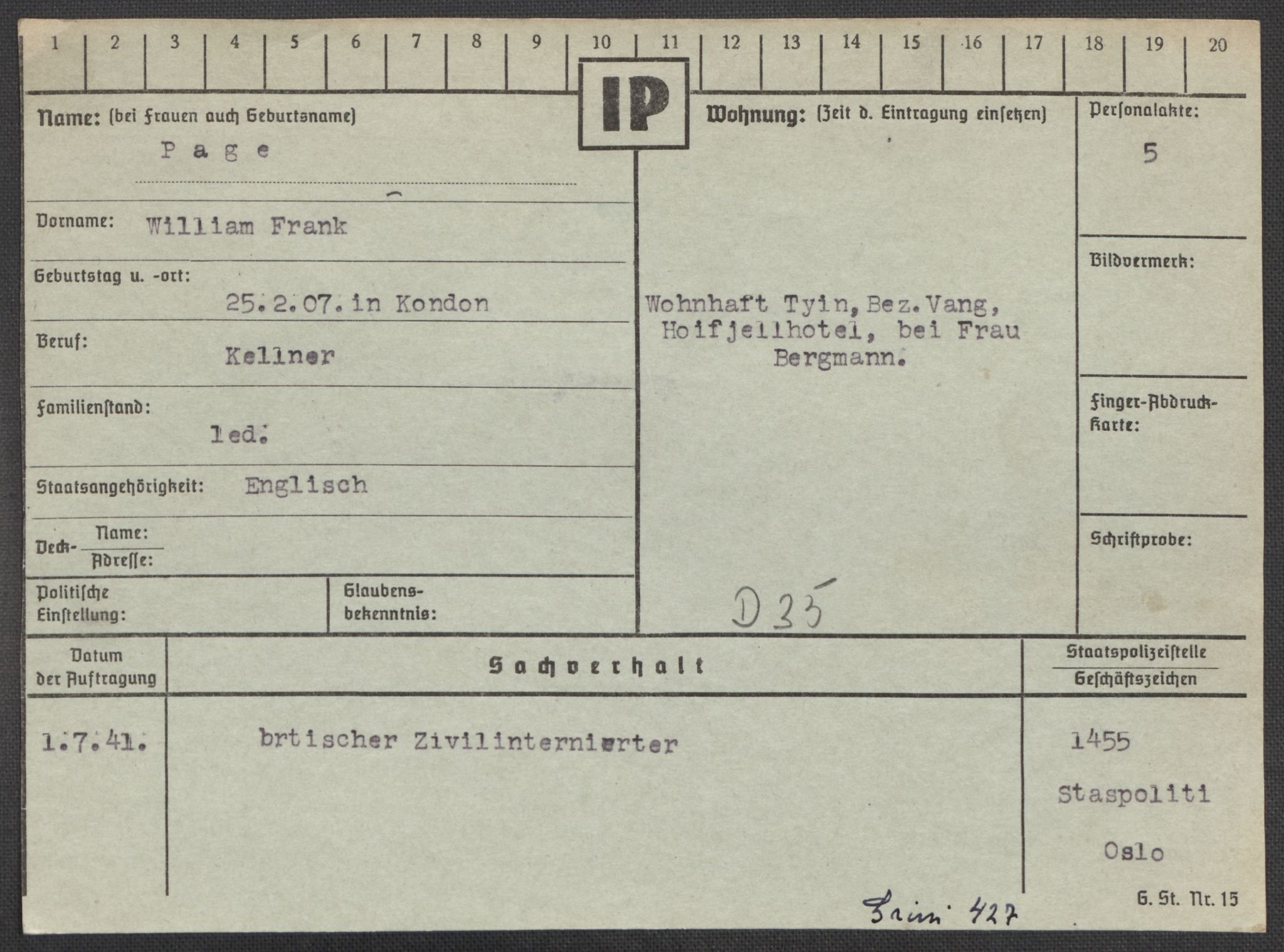 Befehlshaber der Sicherheitspolizei und des SD, RA/RAFA-5969/E/Ea/Eaa/L0008: Register over norske fanger i Møllergata 19: Oelze-Ru, 1940-1945, s. 540