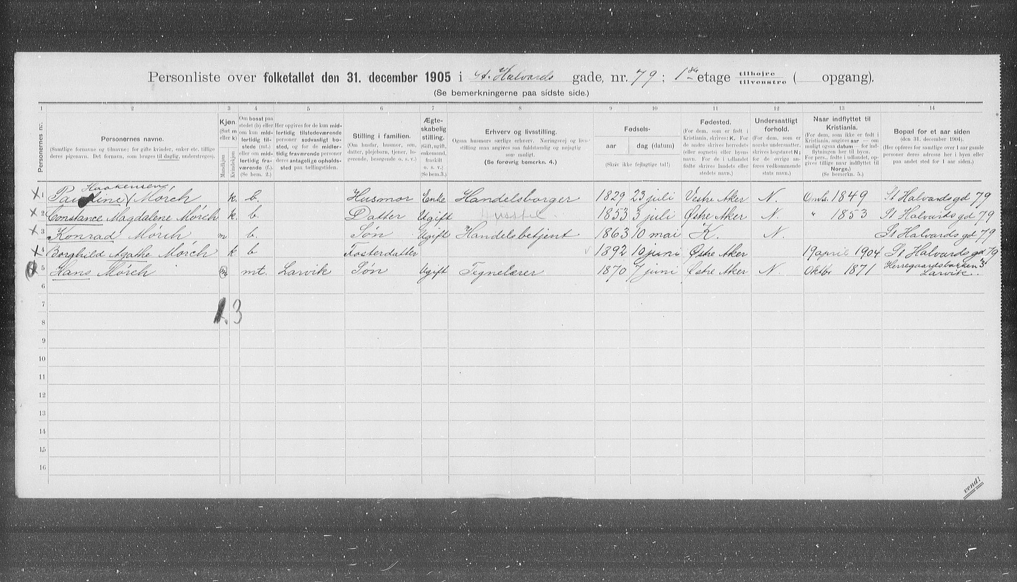 OBA, Kommunal folketelling 31.12.1905 for Kristiania kjøpstad, 1905, s. 53195
