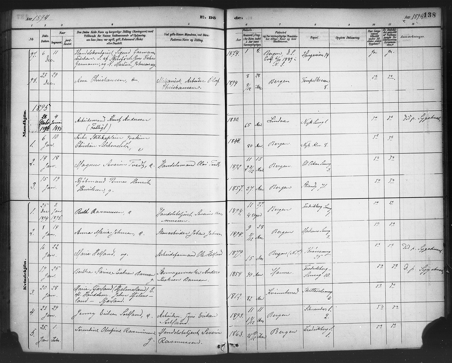 Nykirken Sokneprestembete, AV/SAB-A-77101/H/Haa/L0044: Ministerialbok nr. E 4, 1882-1898, s. 138