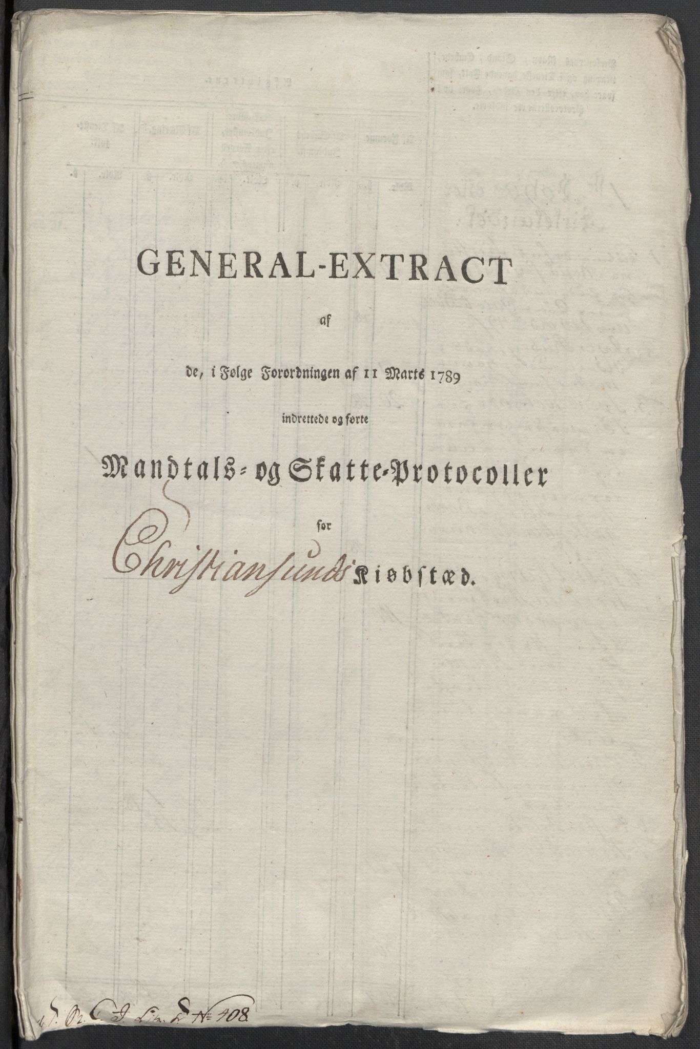 Rentekammeret inntil 1814, Reviderte regnskaper, Mindre regnskaper, AV/RA-EA-4068/Rf/Rfe/L0008: Kristiansand. Kristiansund. Fredrikshald (Halden), 1789, s. 164