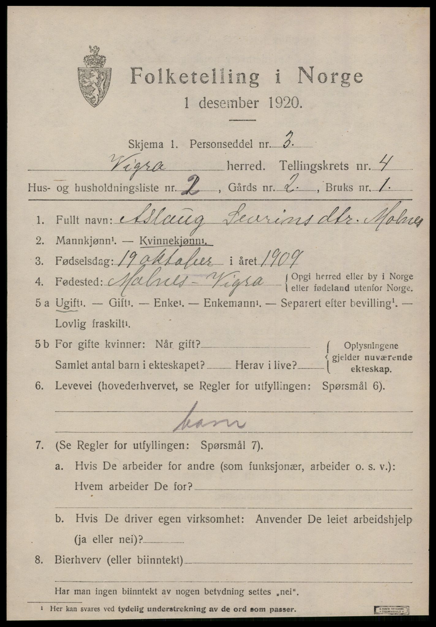 SAT, Folketelling 1920 for 1533 Vigra herred, 1920, s. 1752